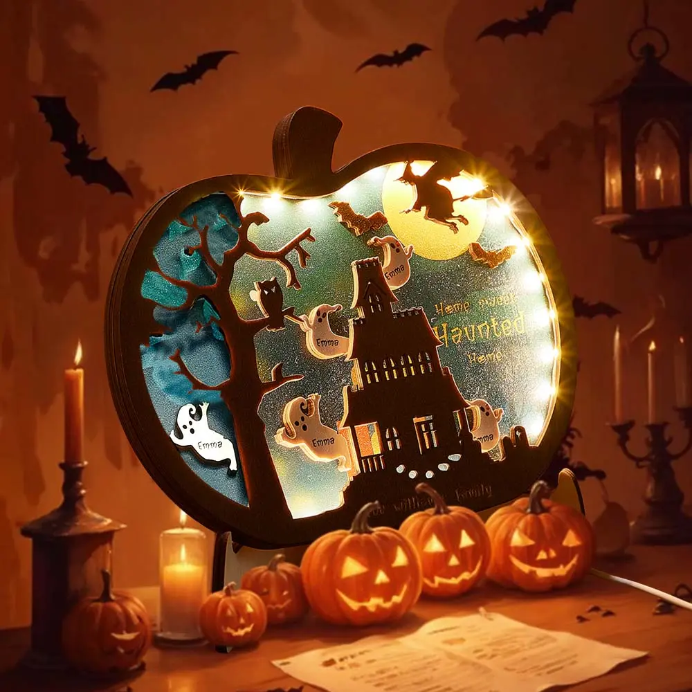 Personalized Halloween Light with Family Name Halloween Decorations Night Light Gifts for Family