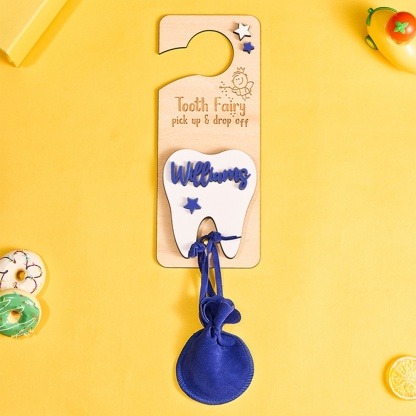 Personalized Tooth Fairy Door Hanger with Money Slot and Velvet Pouch Birthday Gift for Kids