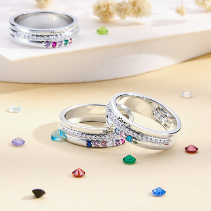 Personalized Birthstones Ring with Engraved Text Family Ring Jewelry Birthday Gift for Mom Grandma