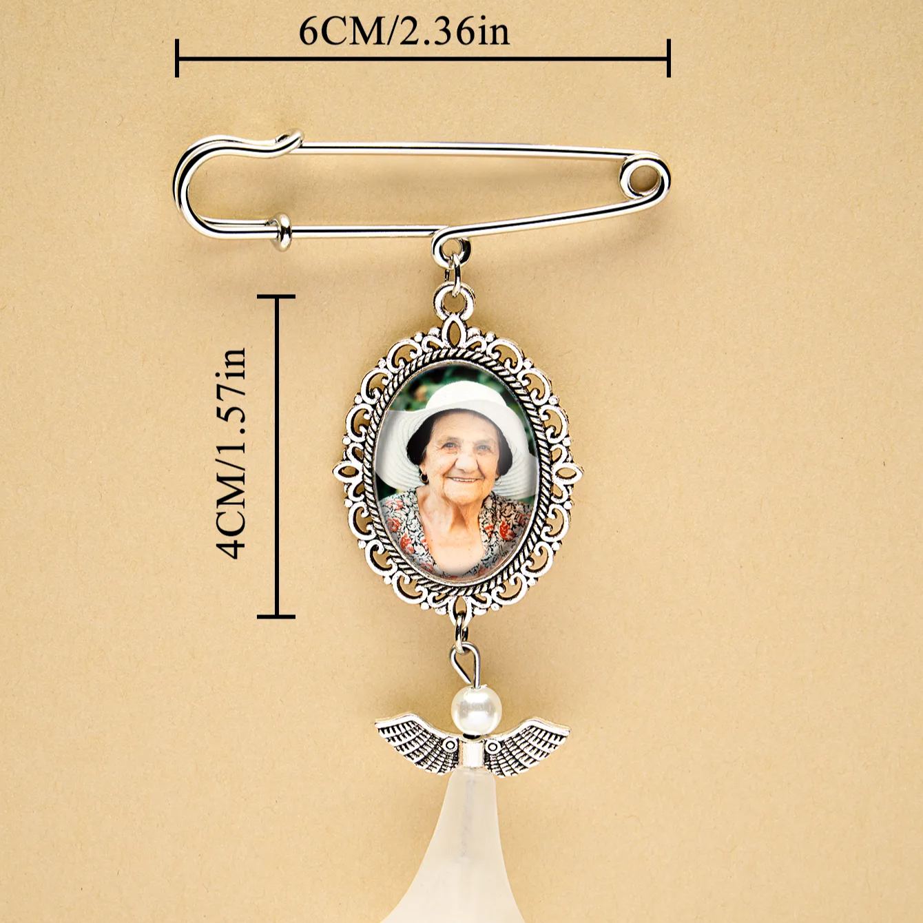 Personalized Angel Wings Pin Brooch Wedding Bouquet Photo Charm Wedding Memorial Gift for Bride
