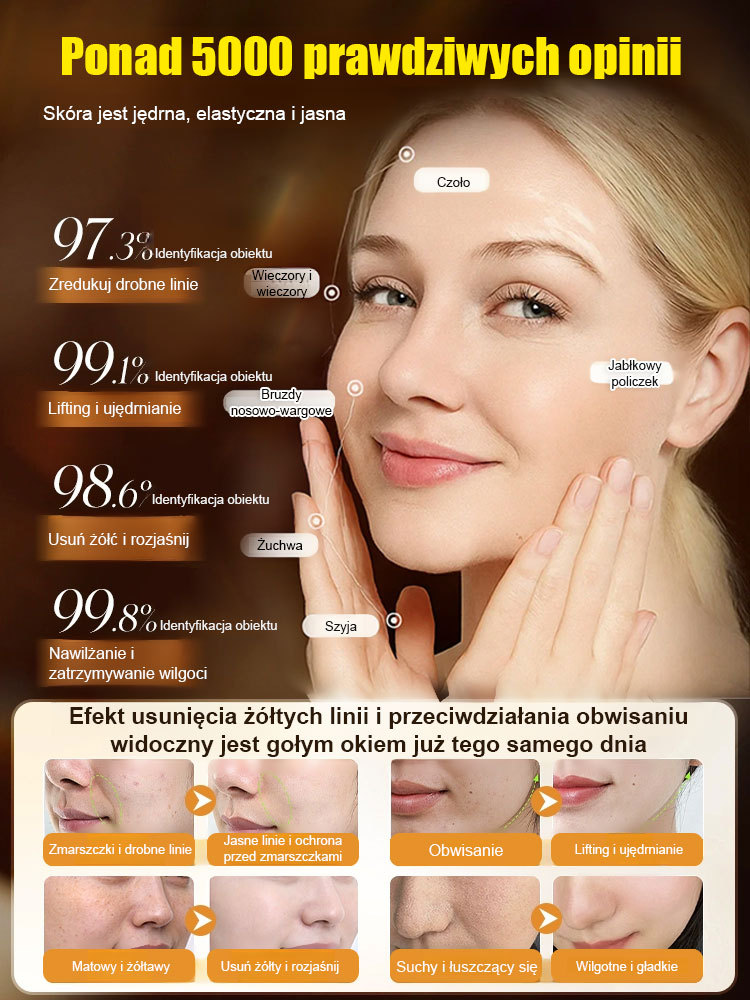 Sekret luksusowych salonów w Twoim domu. 💆‍♀️ Rewolucyjna technologia kolagenu: nawilża, napina i zwęża pory. Zapomnij o zmęczonej cerze i bruzdach – odzyskaj blask w kilka dni. 