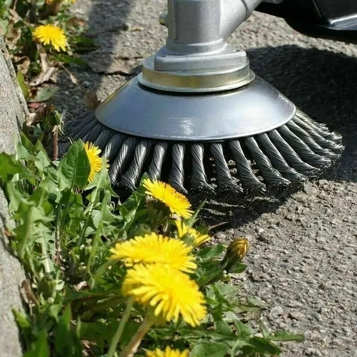 Skręcona szczotka druciana skutecznie usuwa chwasty z trawnika