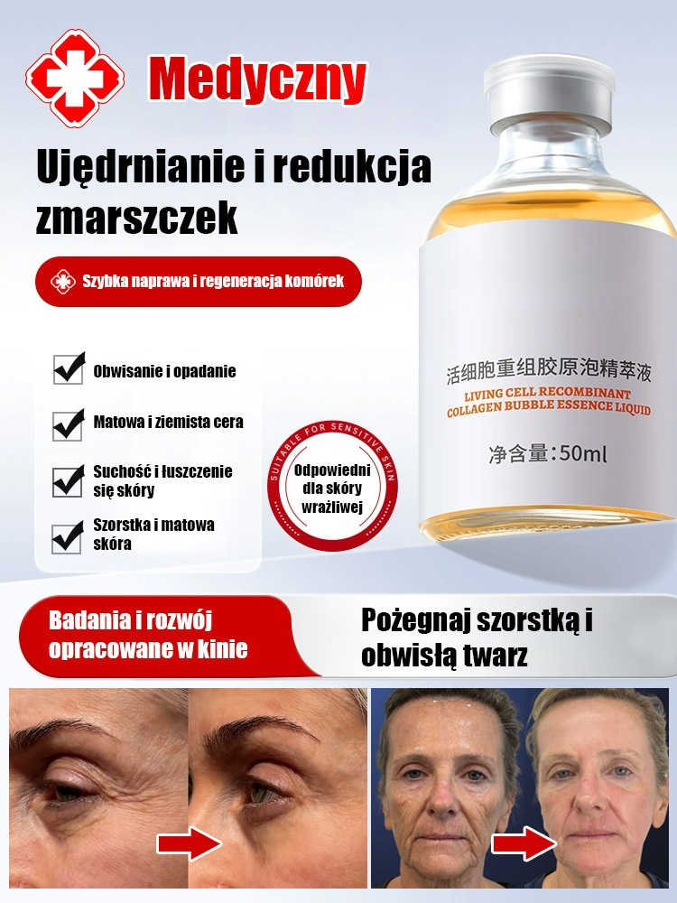 Przestań marnować pieniądze na kremy na bazie wody, które pozostają na powierzchni! 🛑 Poznaj esencję kolagenu aktywnego trzeciej generacji. W przeciwieństwie do tradycyjnych kosmetyków do pielęgnacji skóry, nasza formuła zawiera 0% wody – to w 100% wysok