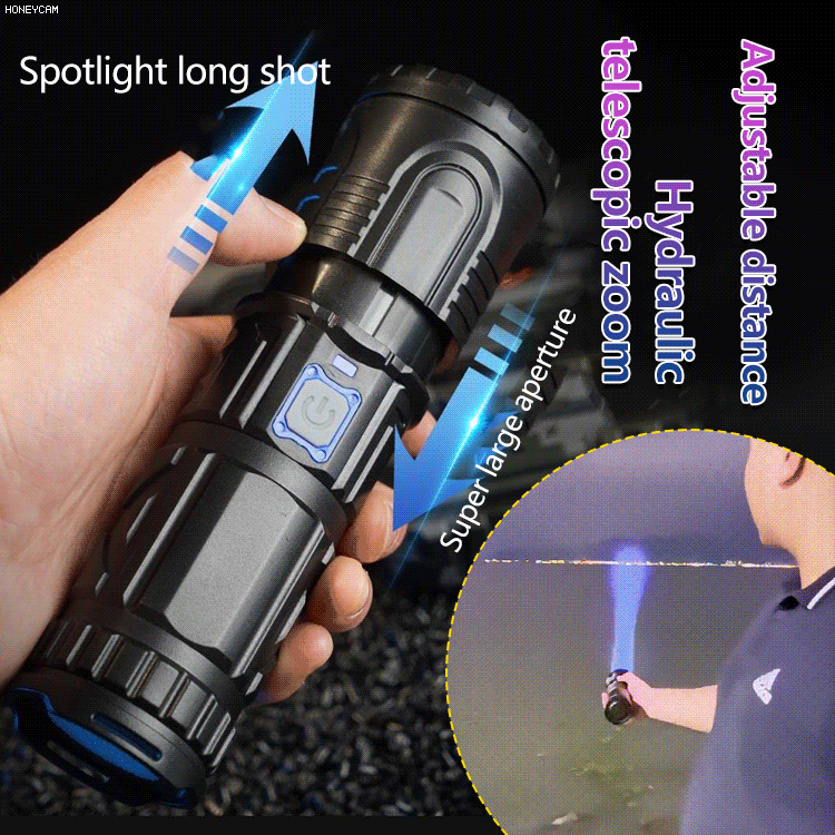 White laser telescopic zoom flashlight
