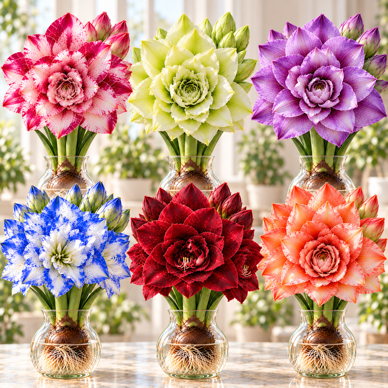 🌺 Mehrkopf-Amaryllis-Zwiebeln mit gefüllten XXL-Blüten – Für Wasser & Erde