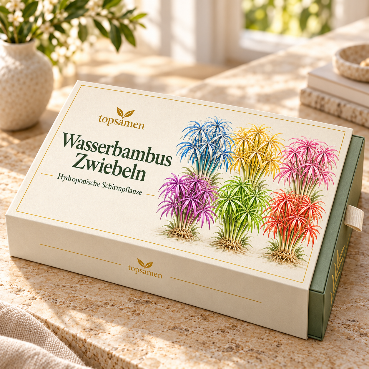 🌿Wasserbambus Zwiebeln – Hydroponische Schirmpflanze – Natürlicher Wasserreiniger für Aquarien, Schildkrötenbecken und Teiche