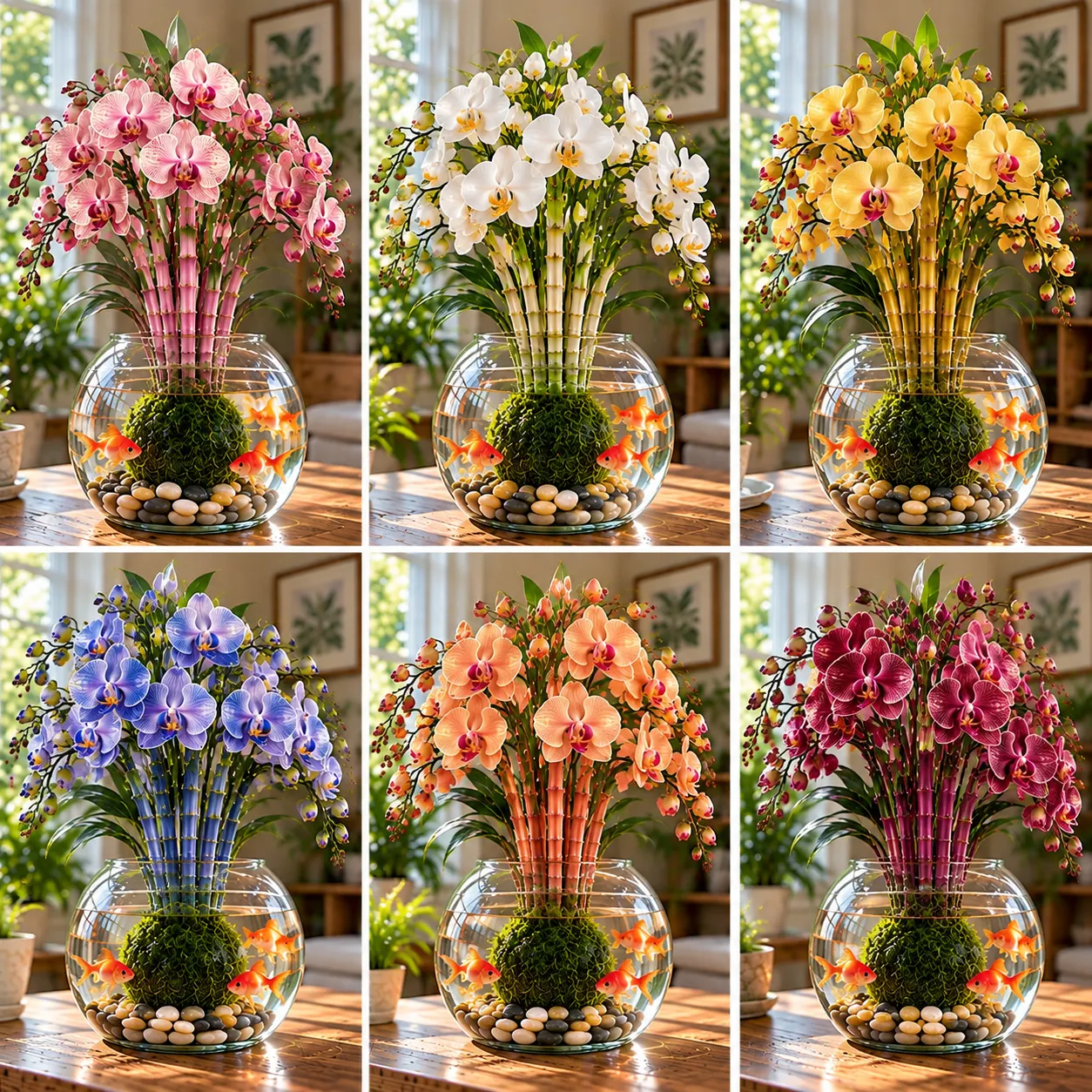 🌸 Rare Hydroponic Bamboo Orchid Moss Ball – Inspired Stems in a Beautiful Water Garden Display
