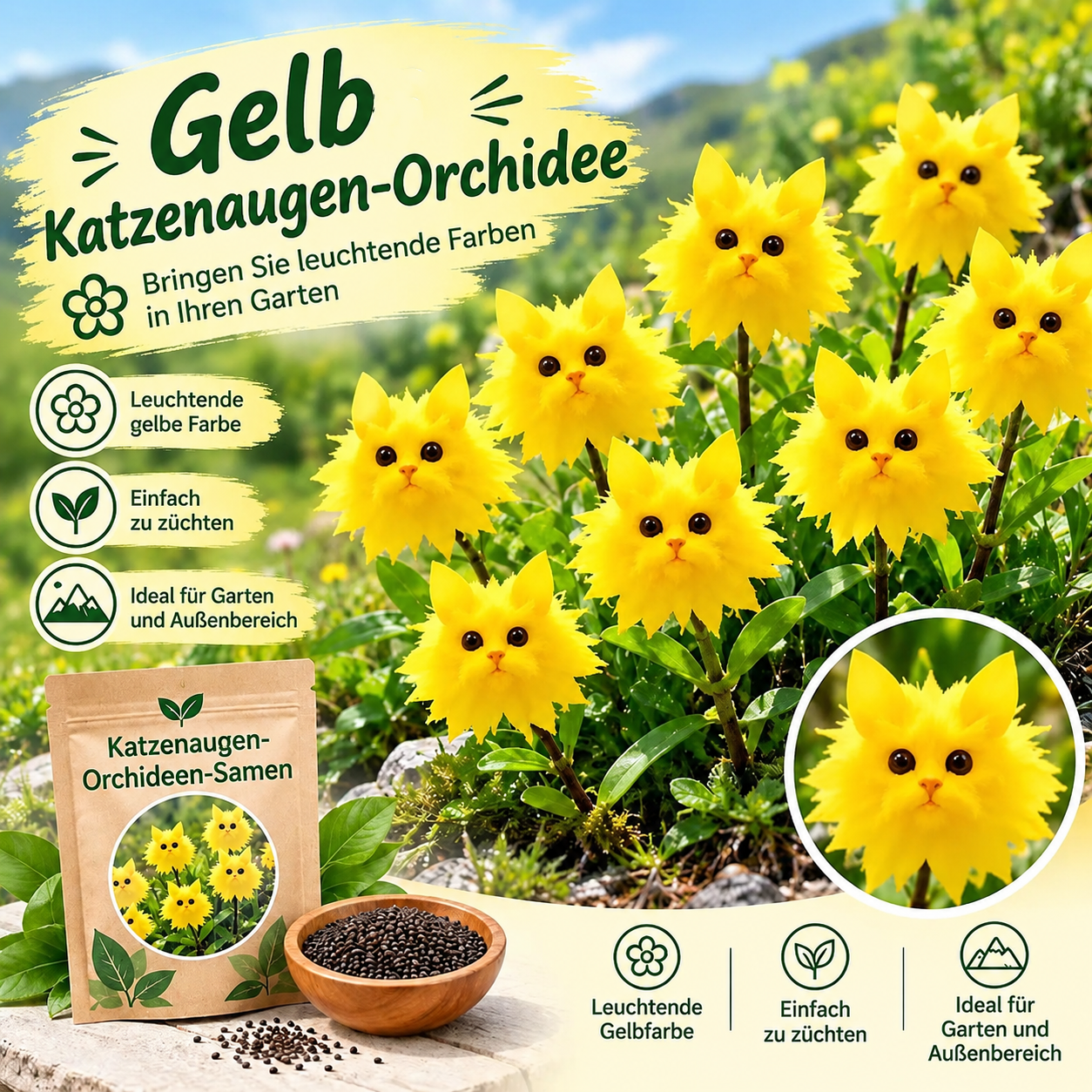 🐱 Katzenaugen Orchideen Samen - Außergewöhnliche Blüten, die alle Blicke auf sich ziehen