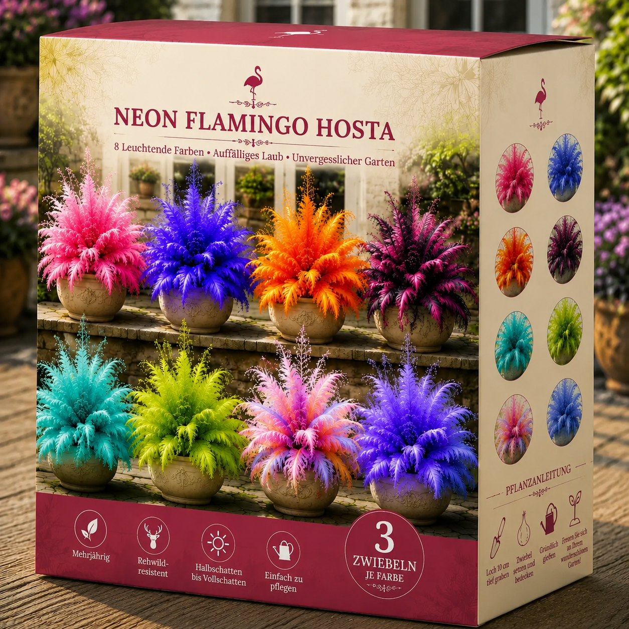 🦩 Neon Flamingo Hosta-Zwiebeln – Erwecken Sie einen seltenen, von Flamingos inspirierten Garten zum Leben