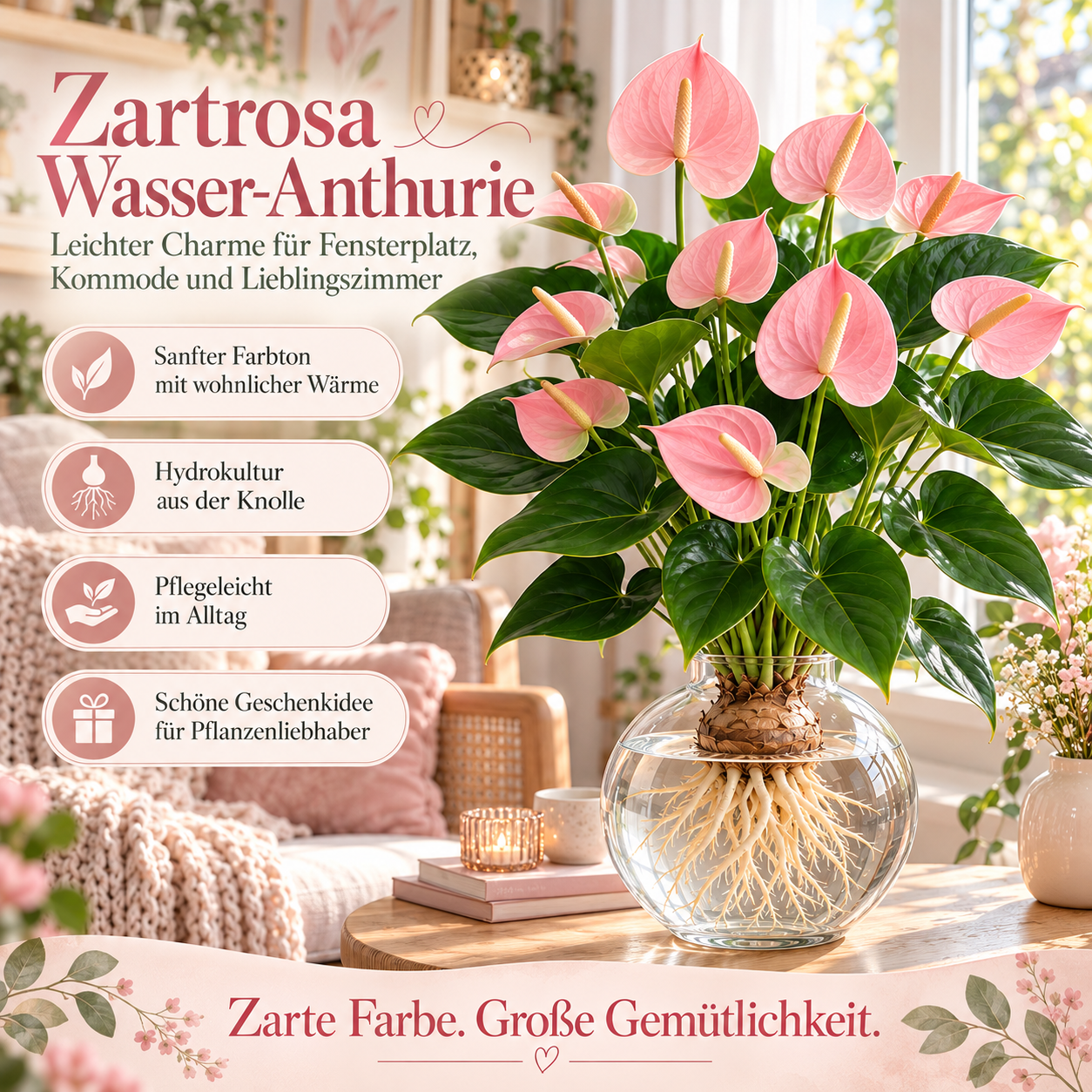 🌺 Hydroponische Anthurien-Zwiebeln – Tropische Blütenpracht ganz ohne Erde!