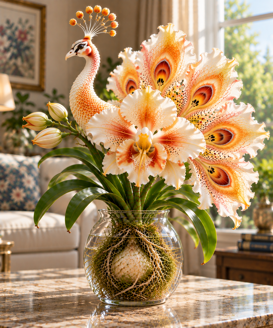 🦚 Seltene Pfauen-Orchidee – Exotische Blütenpracht im Glas, ganz ohne Blumenerde! 🌸💧
