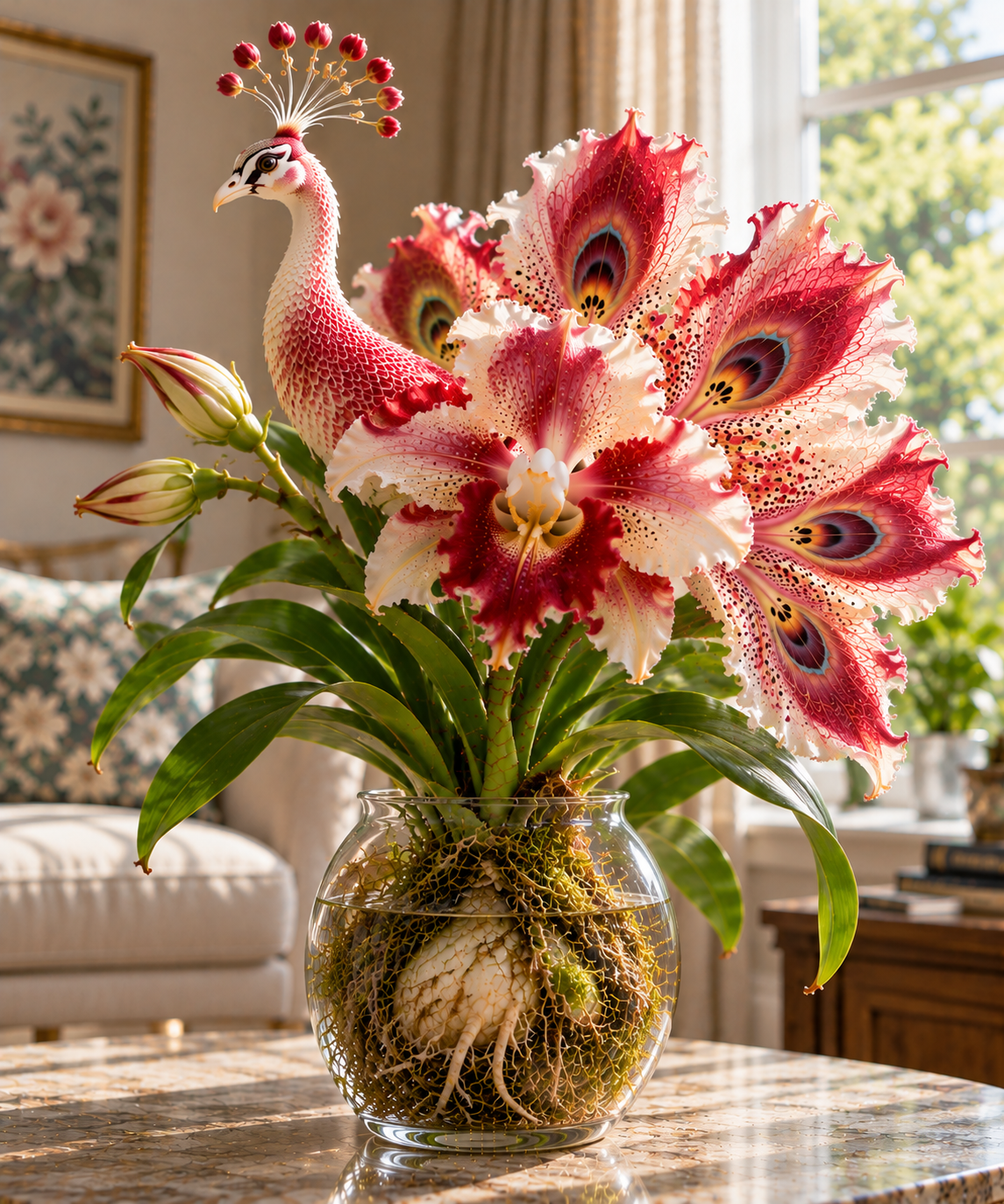 🦚 Seltene Pfauen-Orchidee – Exotische Blütenpracht im Glas, ganz ohne Blumenerde! 🌸💧
