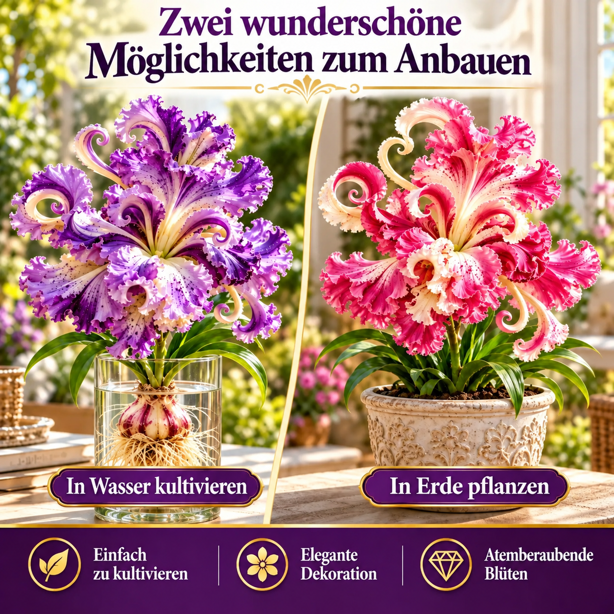🌸 Royal Ruffle Fantasy Lilienzwiebeln – Wächst in Wasser oder Erde, riesige, gerüschte Blüten