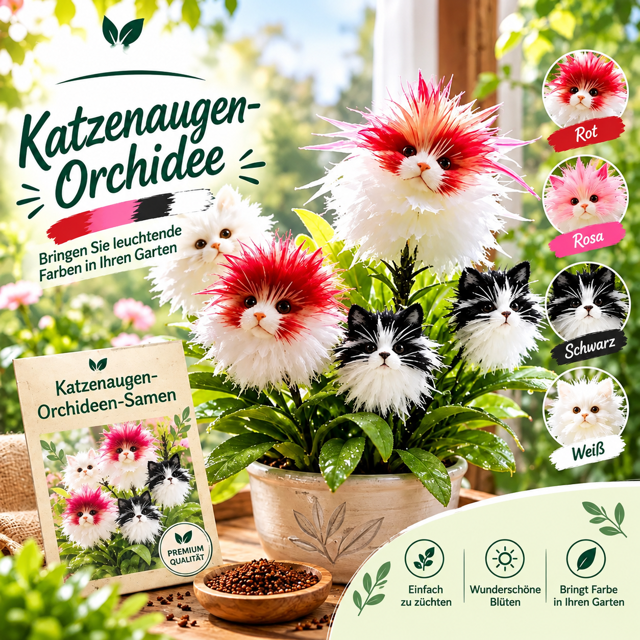 🐱 Katzenaugen Orchideen Samen - Außergewöhnliche Blüten, die alle Blicke auf sich ziehen
