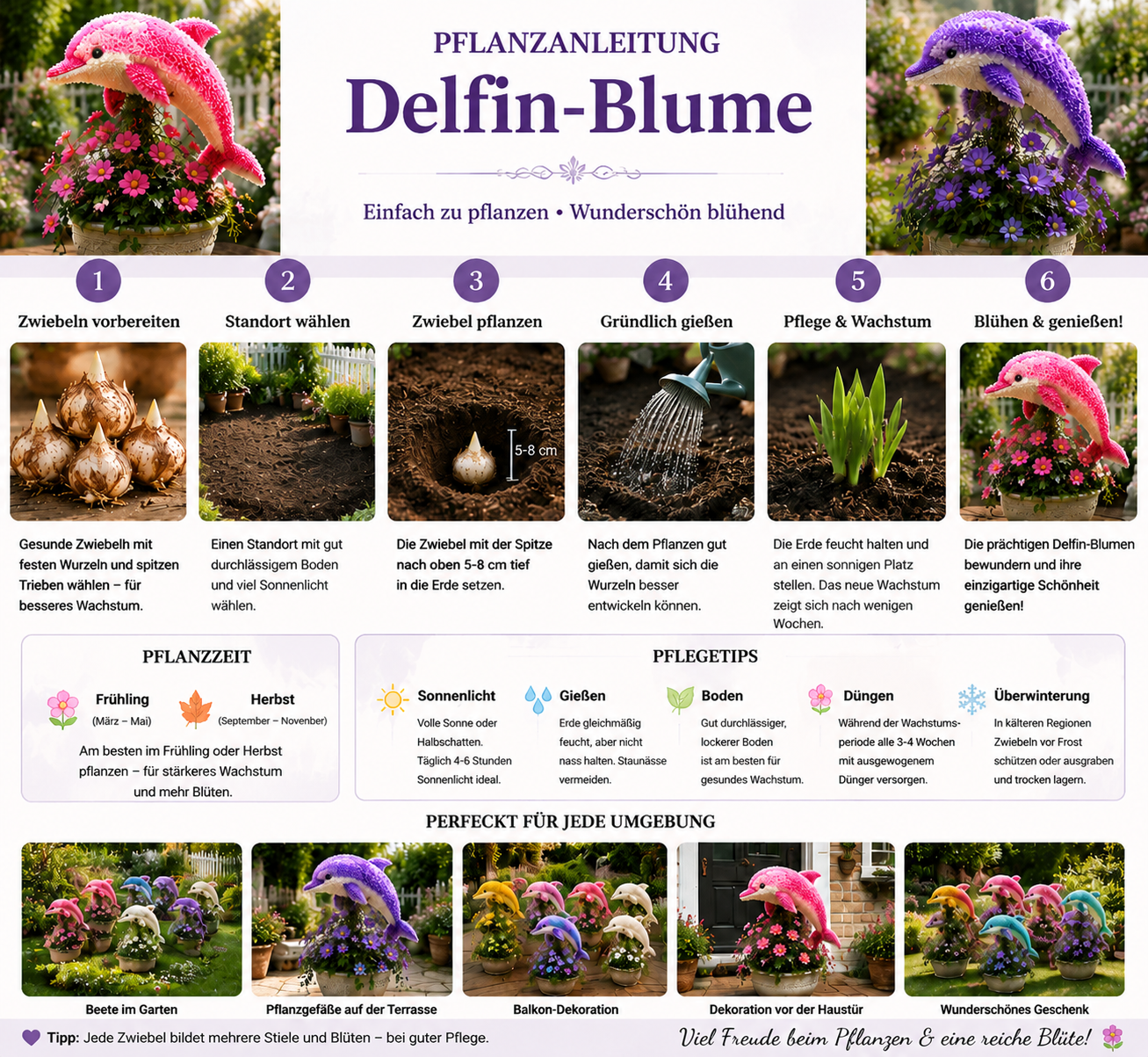 🐬 Delfin Blumen Zwiebeln – Eine Gartenblume, die aussieht, als wäre sie lebendig