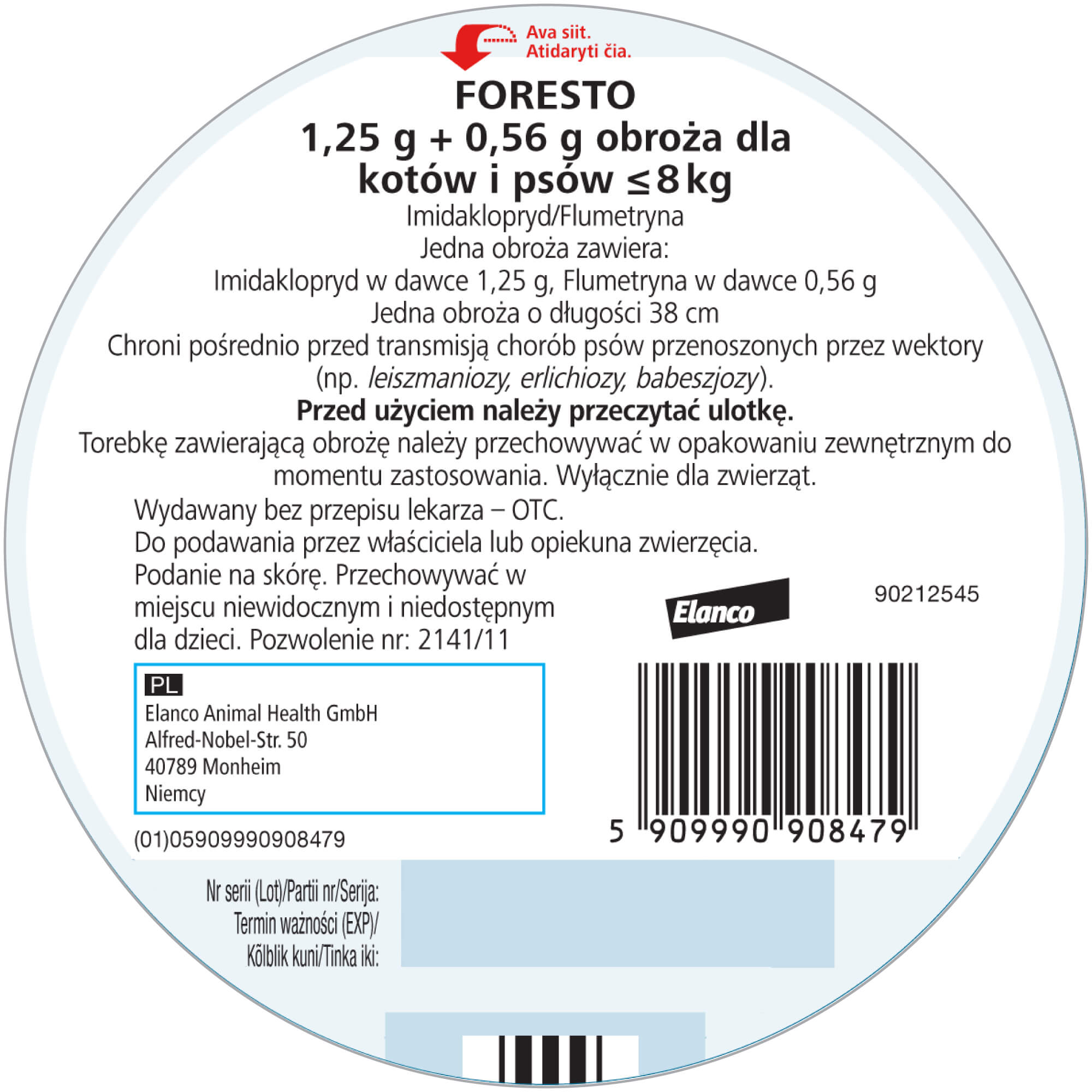 Obroża FORESTO dla kota i psa przeciw kleszczom i pchłom poniżej 8 kg