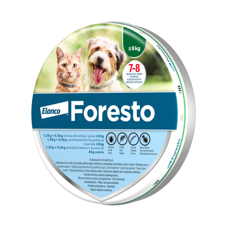 Obroża FORESTO dla kota i psa przeciw kleszczom i pchłom poniżej 8 kg
