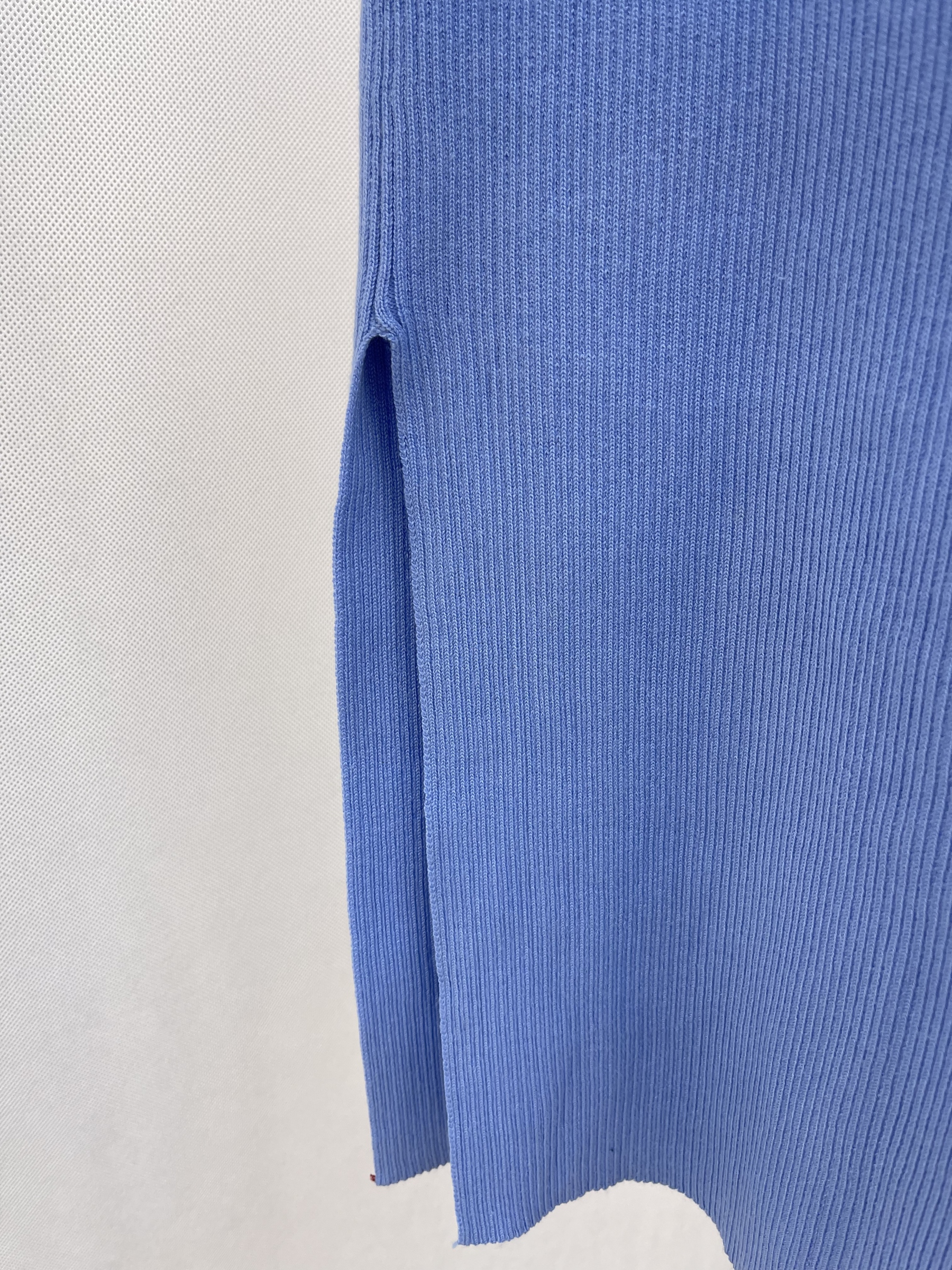 Light Blue Knitted Set: Cross - Design Camisole & Side - Slit Skirt