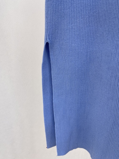 Light Blue Knitted Set: Cross - Design Camisole & Side - Slit Skirt