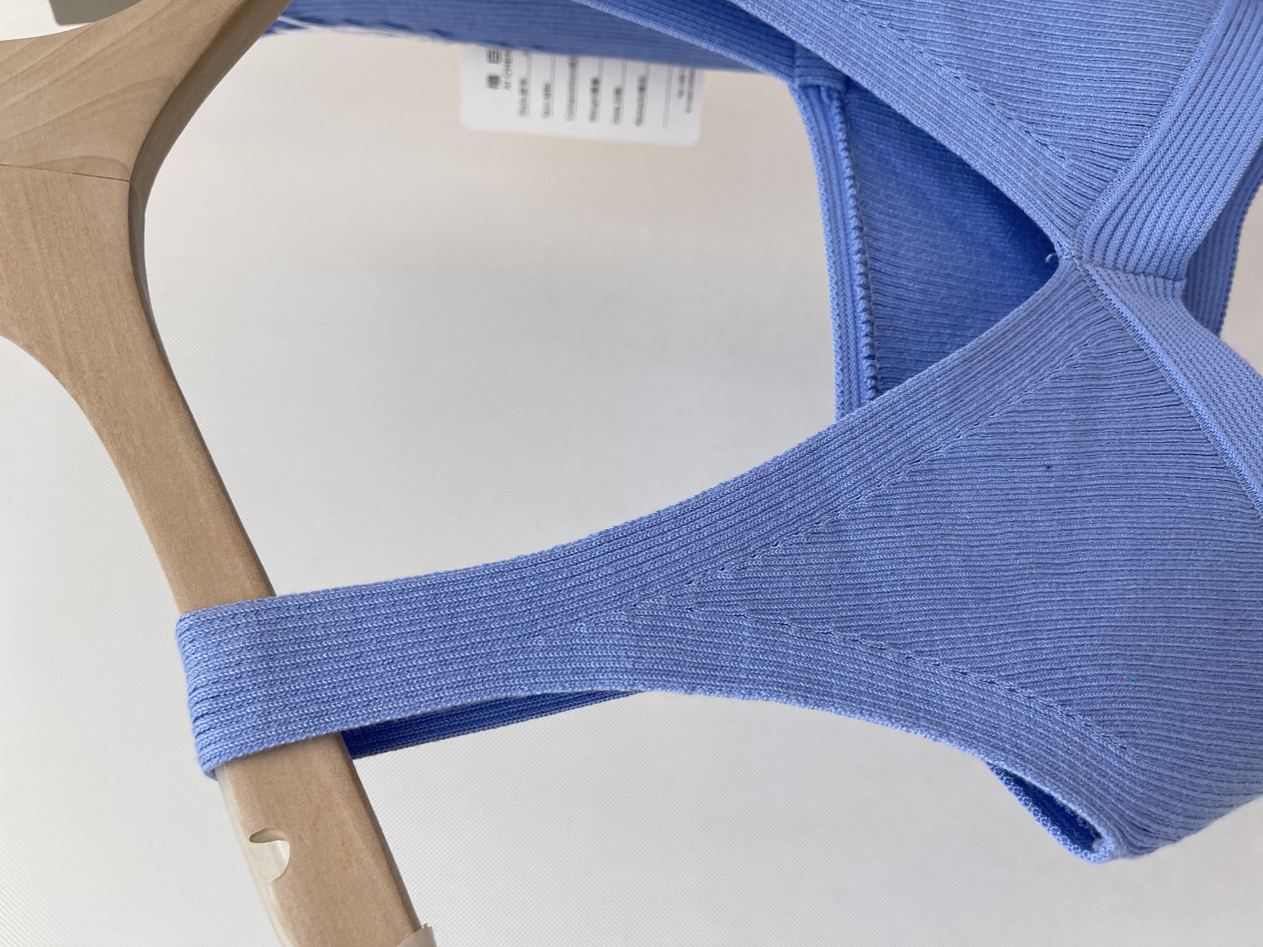 Light Blue Knitted Set: Cross - Design Camisole & Side - Slit Skirt