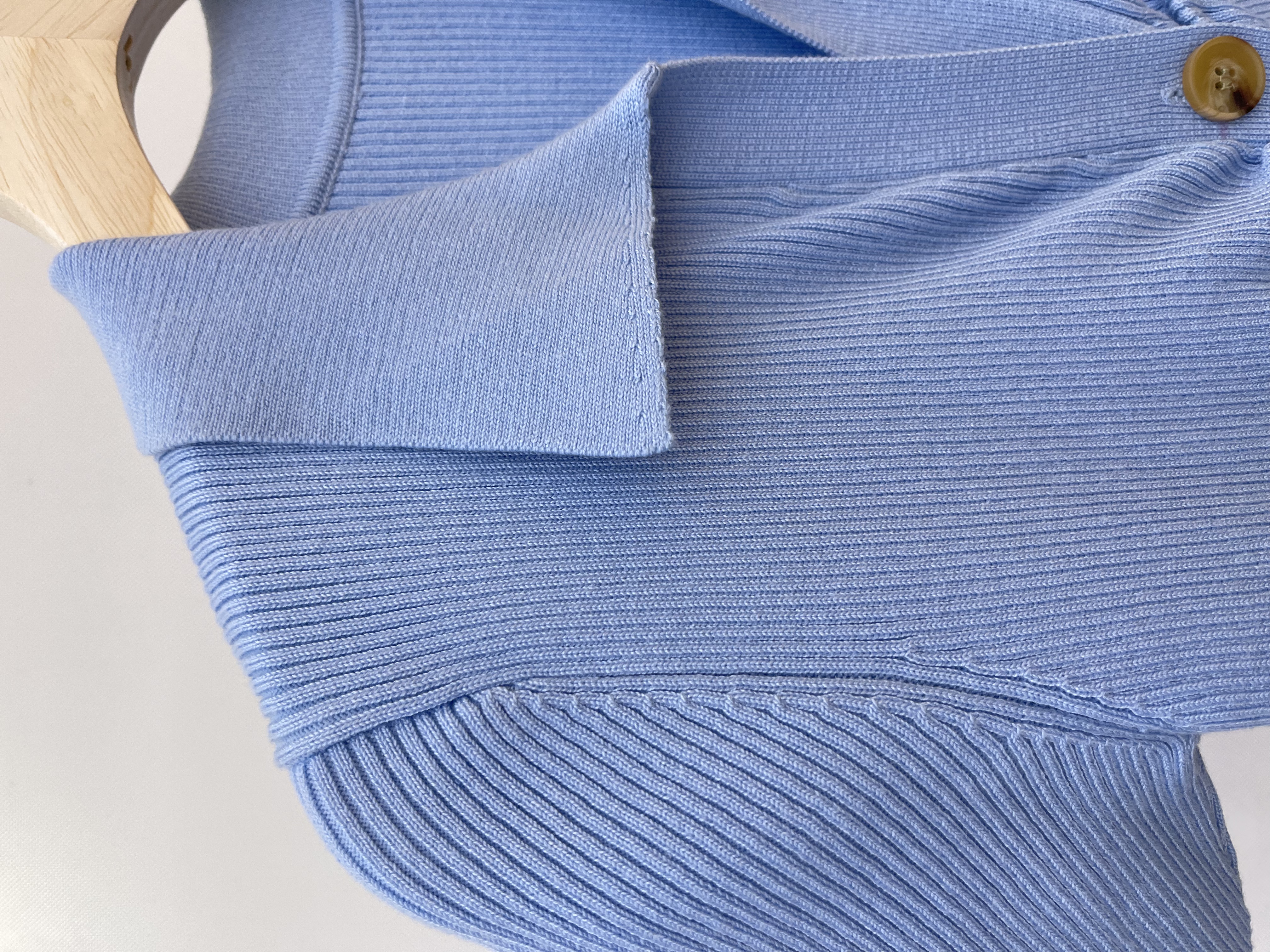 Light Blue Ribbed Knit Shirt Dress with Ruched Buttons