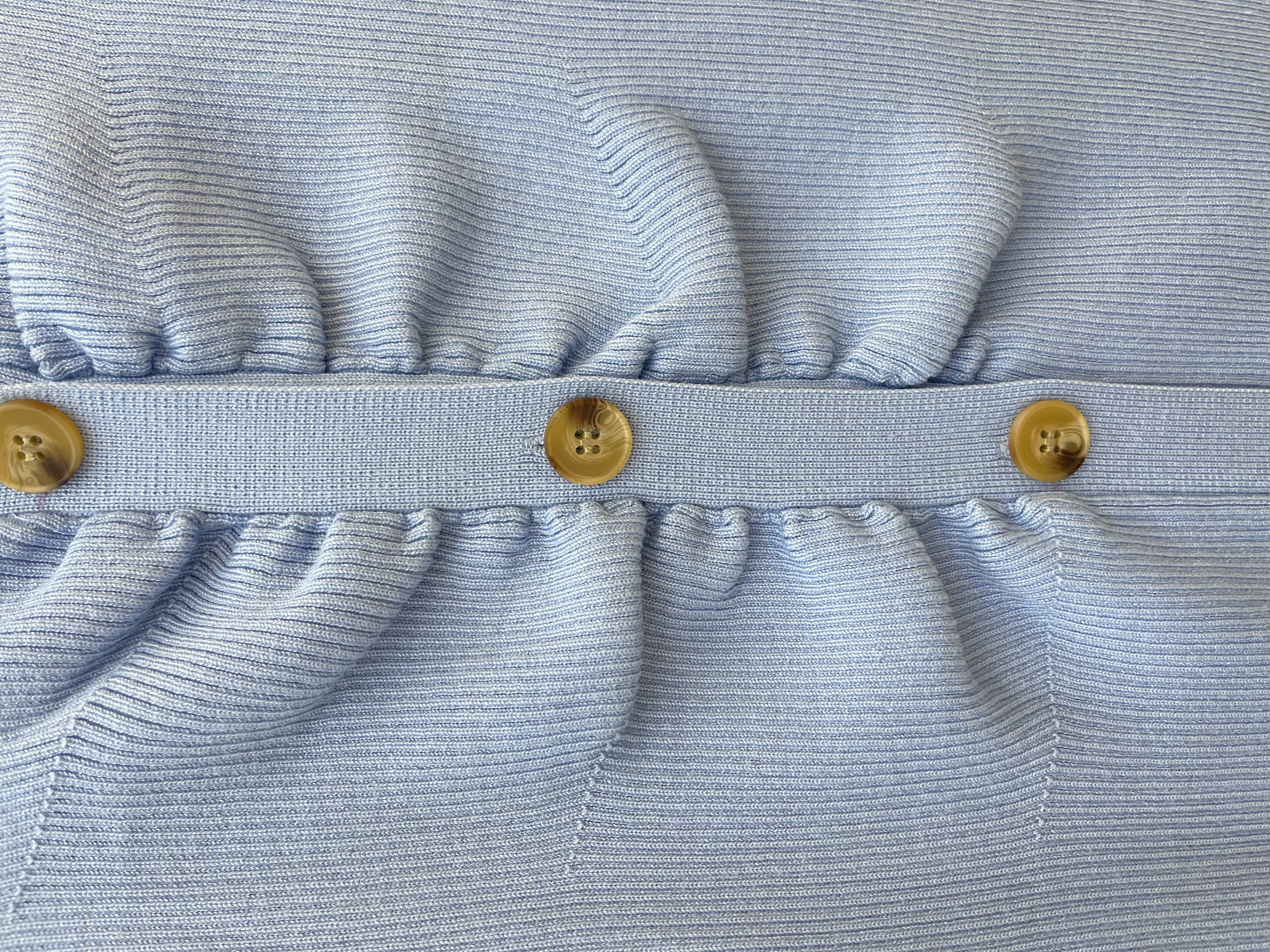 Light Blue Ribbed Knit Shirt Dress with Ruched Buttons