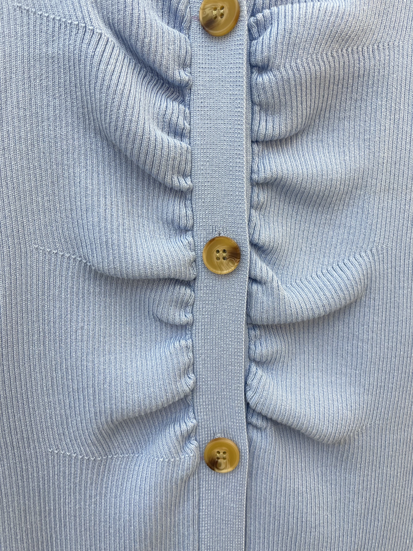 Light Blue Ribbed Knit Shirt Dress with Ruched Buttons