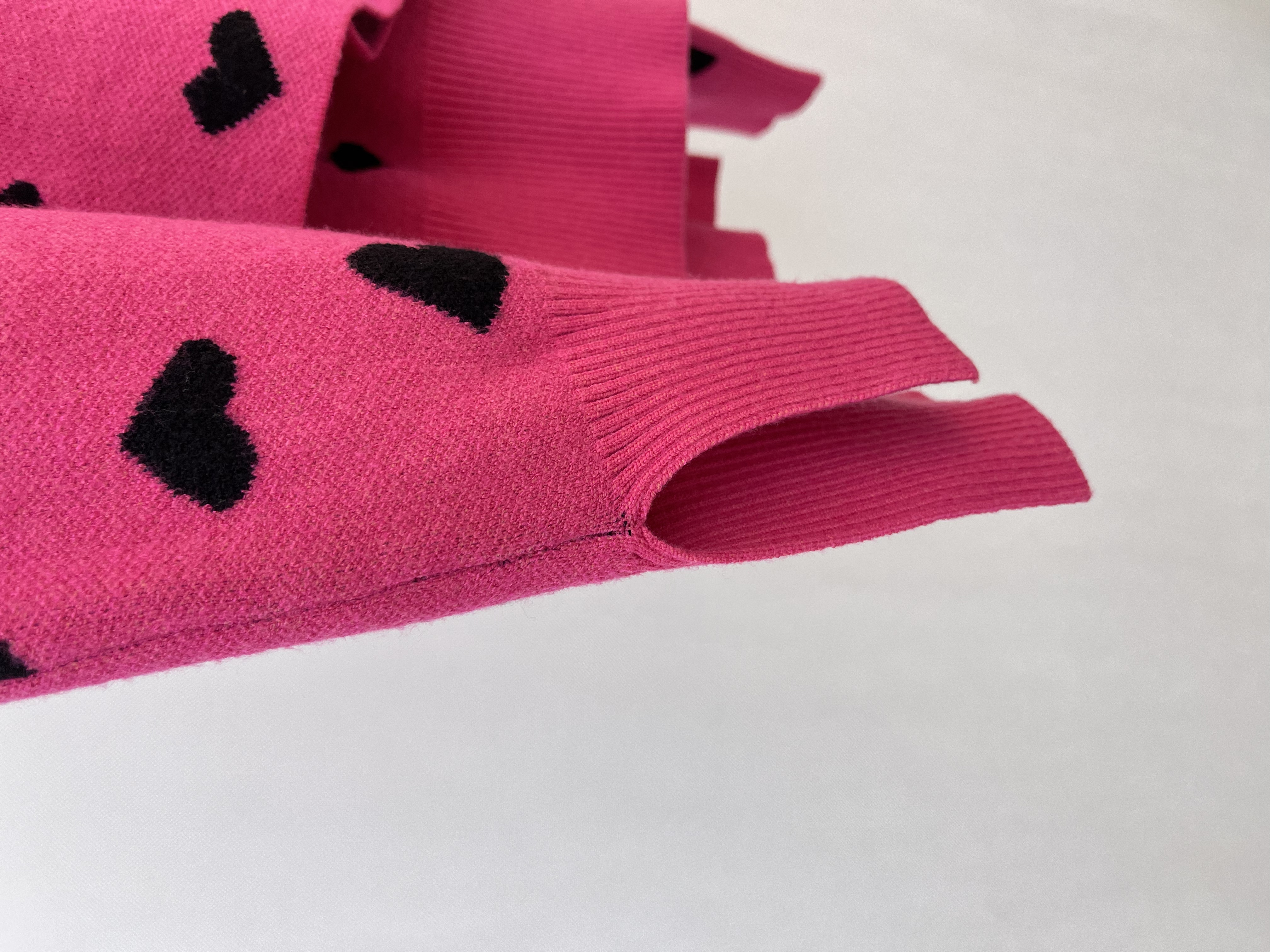 Pink Knit Set with Black Heart Patterns