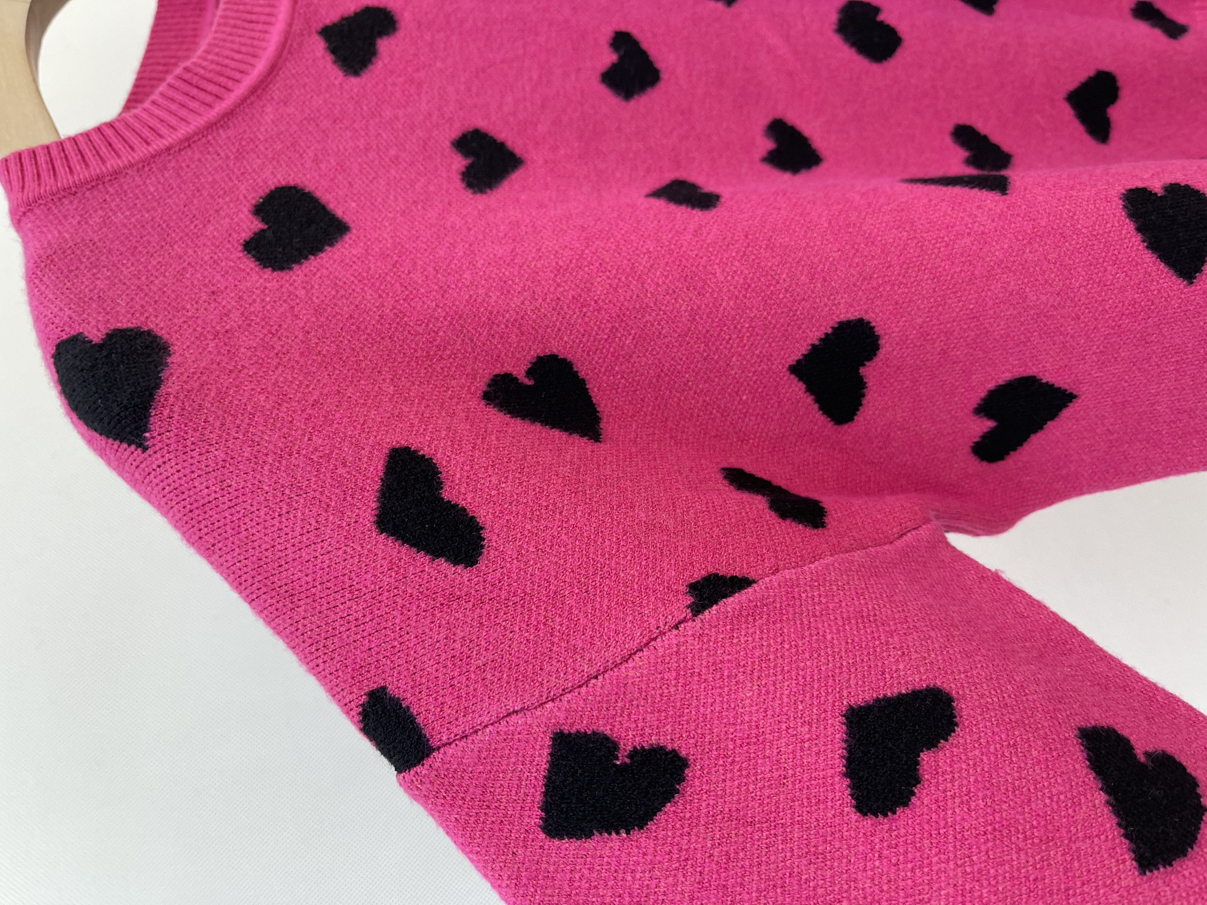 Pink Knit Set with Black Heart Patterns