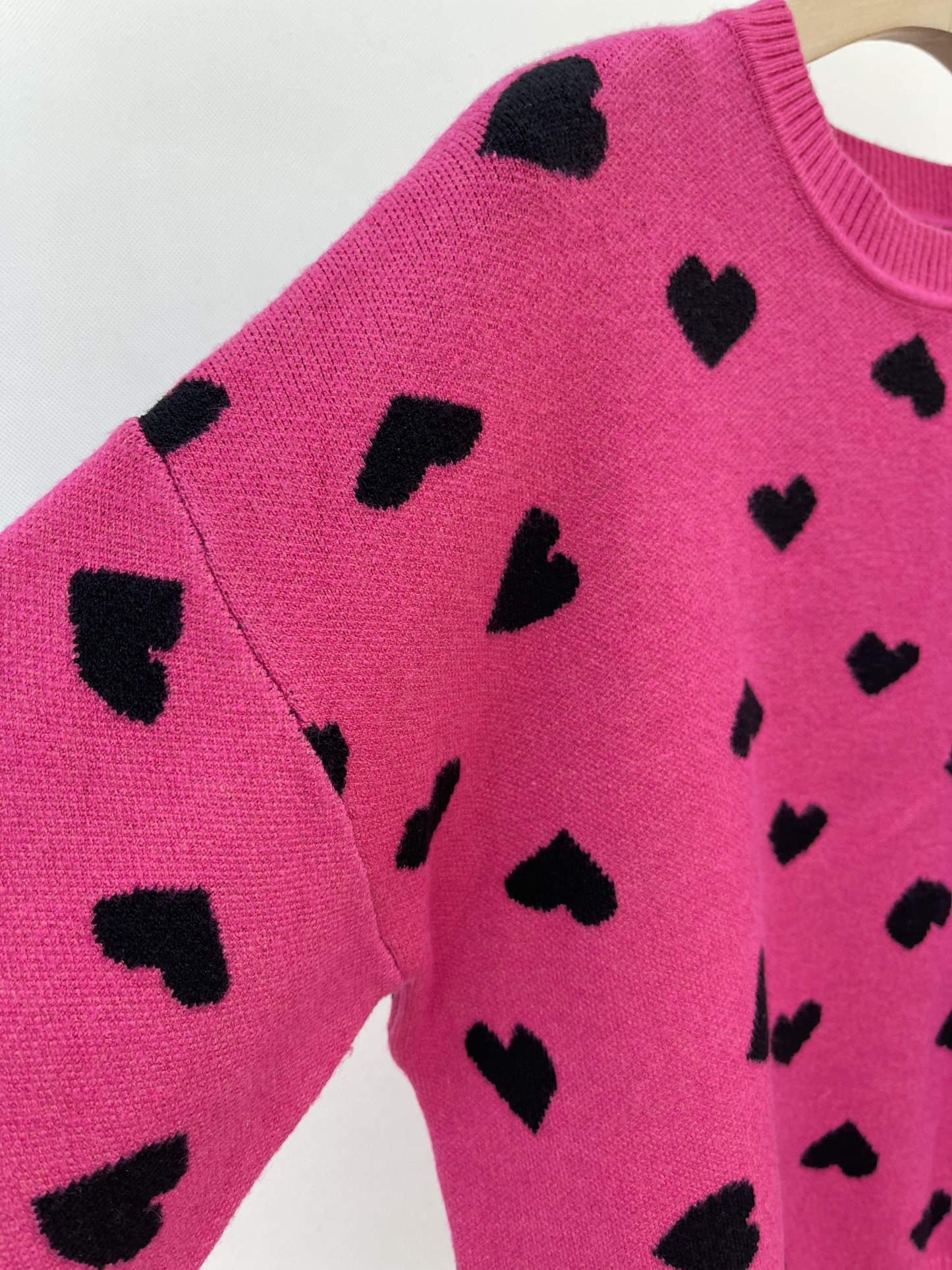 Pink Knit Set with Black Heart Patterns