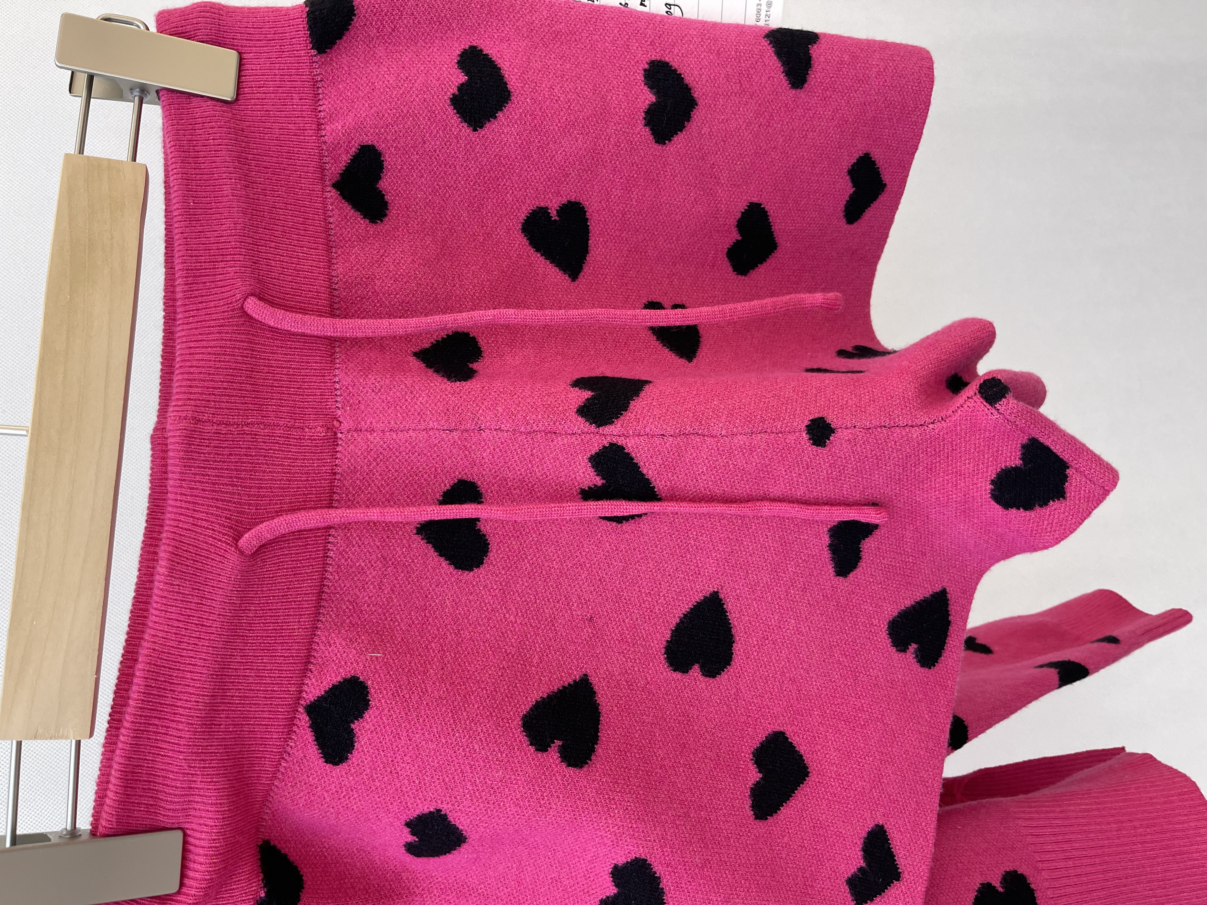 Pink Knit Set with Black Heart Patterns