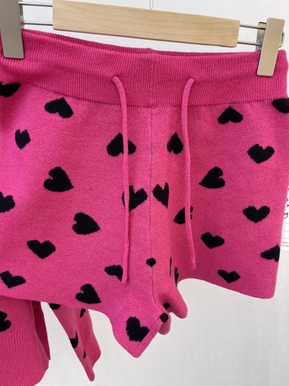 Pink Knit Set with Black Heart Patterns
