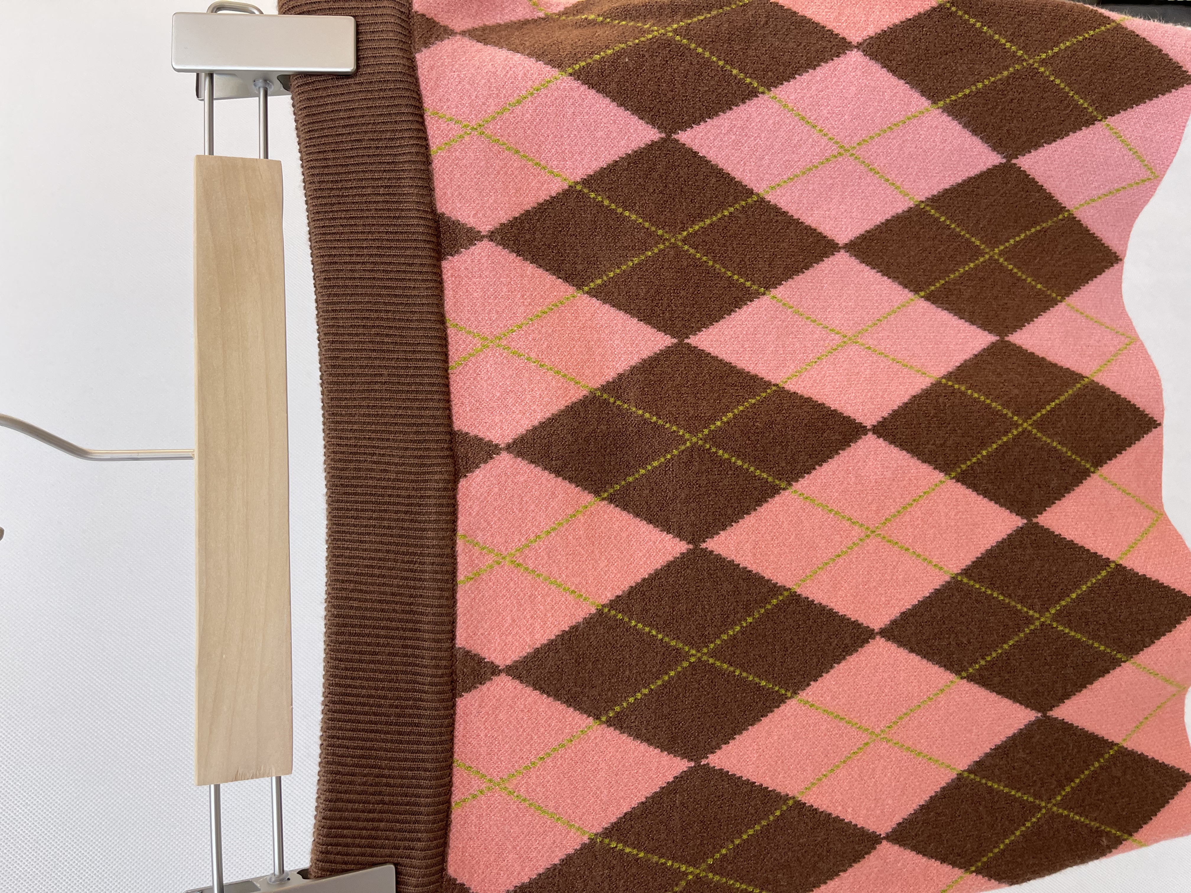 Argyle - Print Knit Set: Zip - up Jacket and Skirt