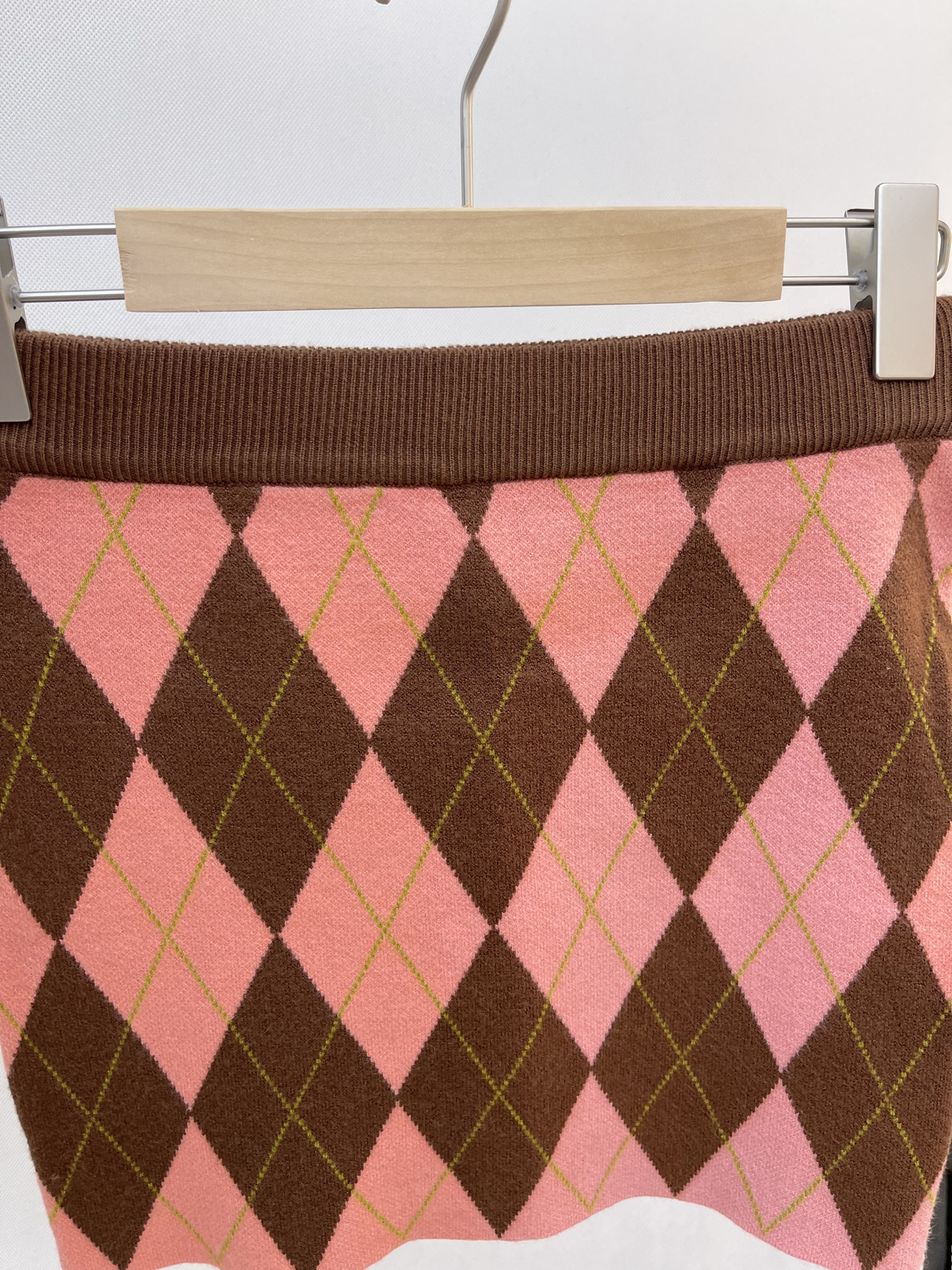 Argyle - Print Knit Set: Zip - up Jacket and Skirt