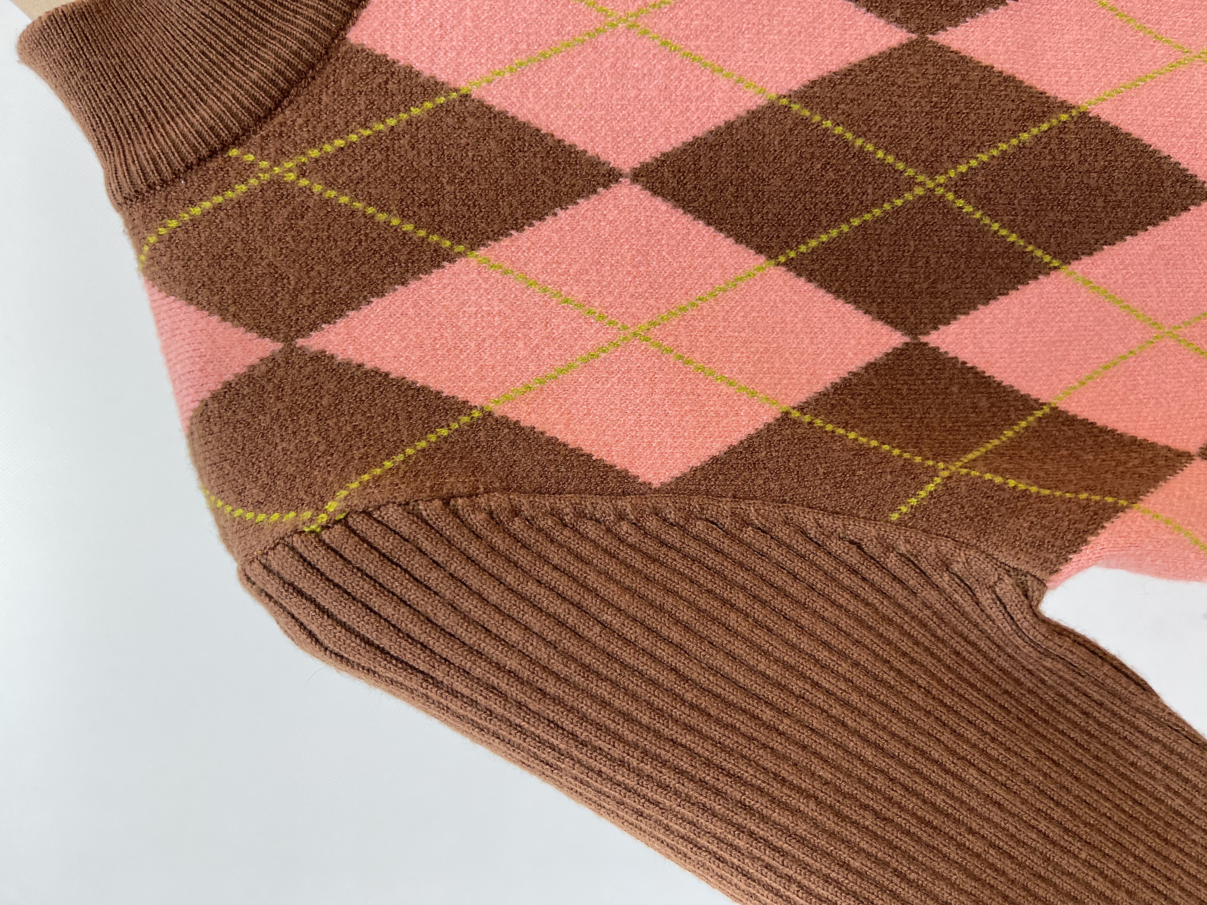 Argyle - Print Knit Set: Zip - up Jacket and Skirt