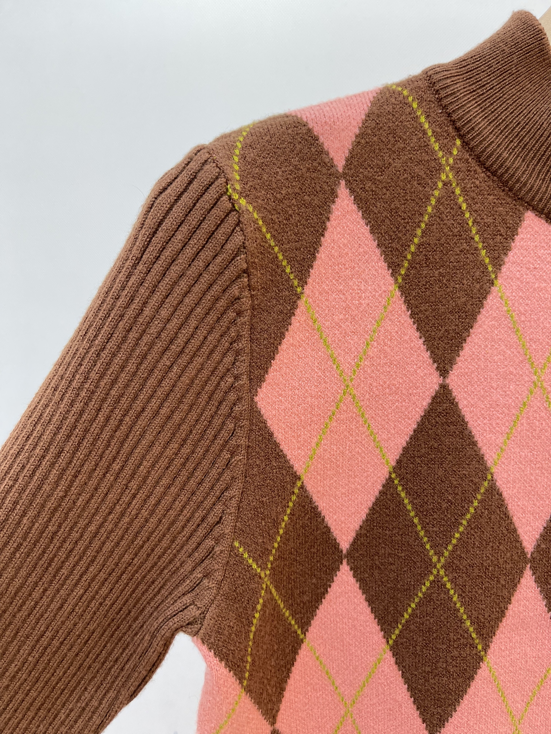 Argyle - Print Knit Set: Zip - up Jacket and Skirt