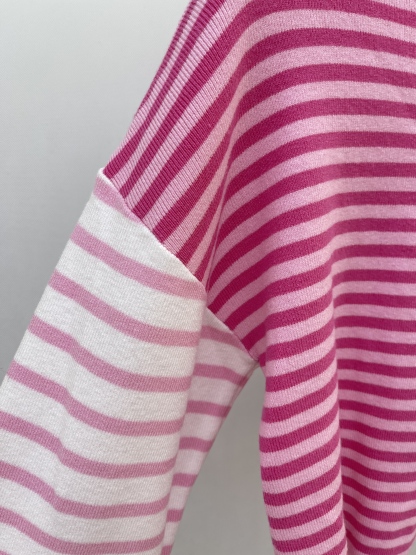 Pink and White Striped Knitted Two - piece
