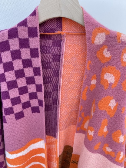 Multi - print Knit Cardigan in Colorful Blocks