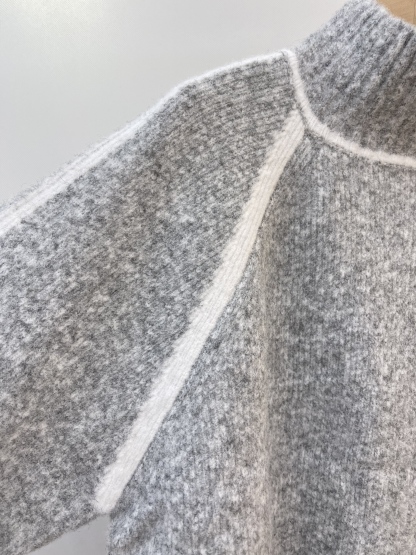 Striped - Trimmed Grey Knit Turtleneck Top