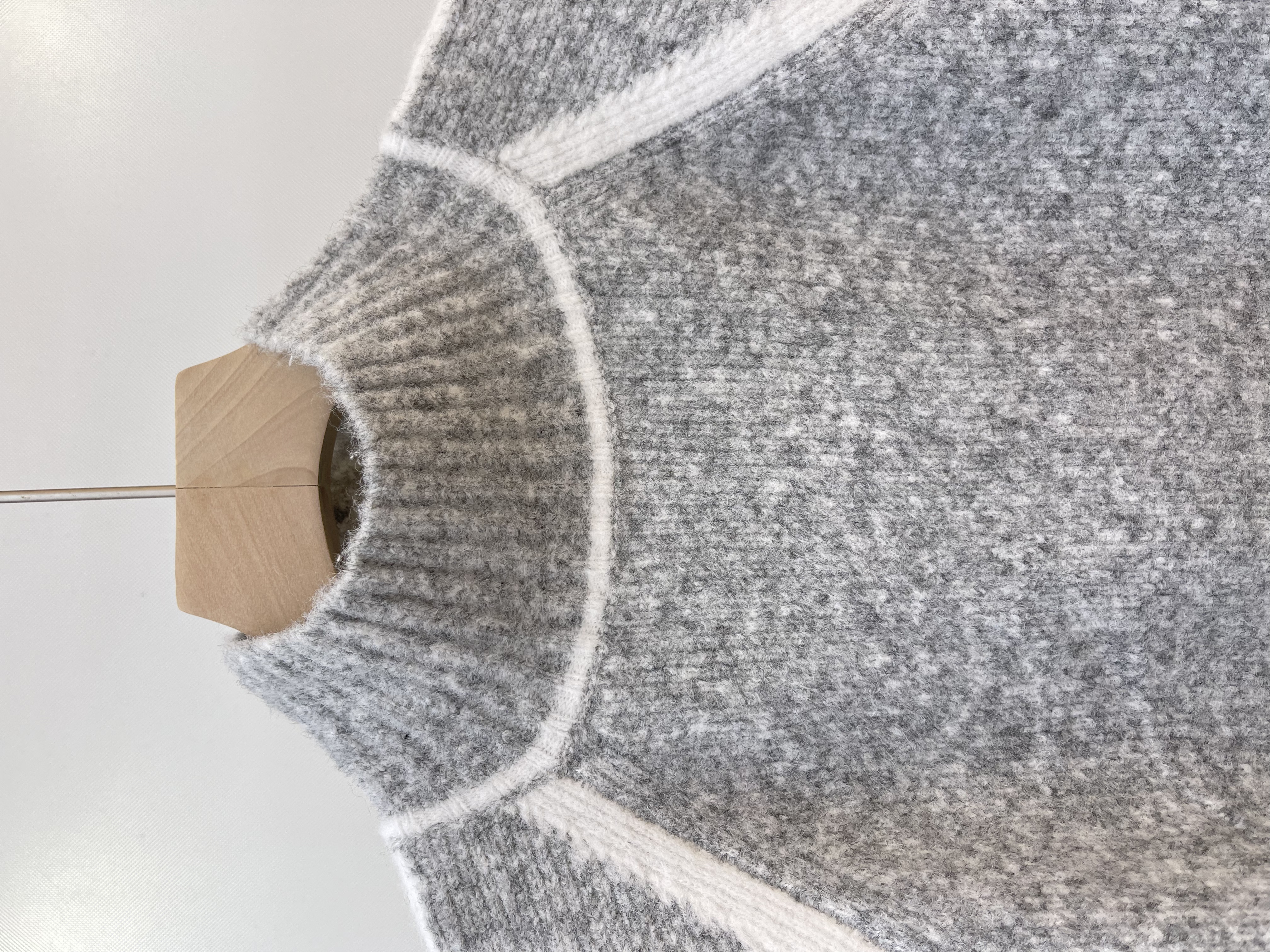 Striped - Trimmed Grey Knit Turtleneck Top