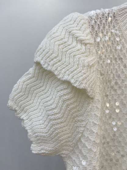 Sequin - Embellished White Knit Short - sleeve Top