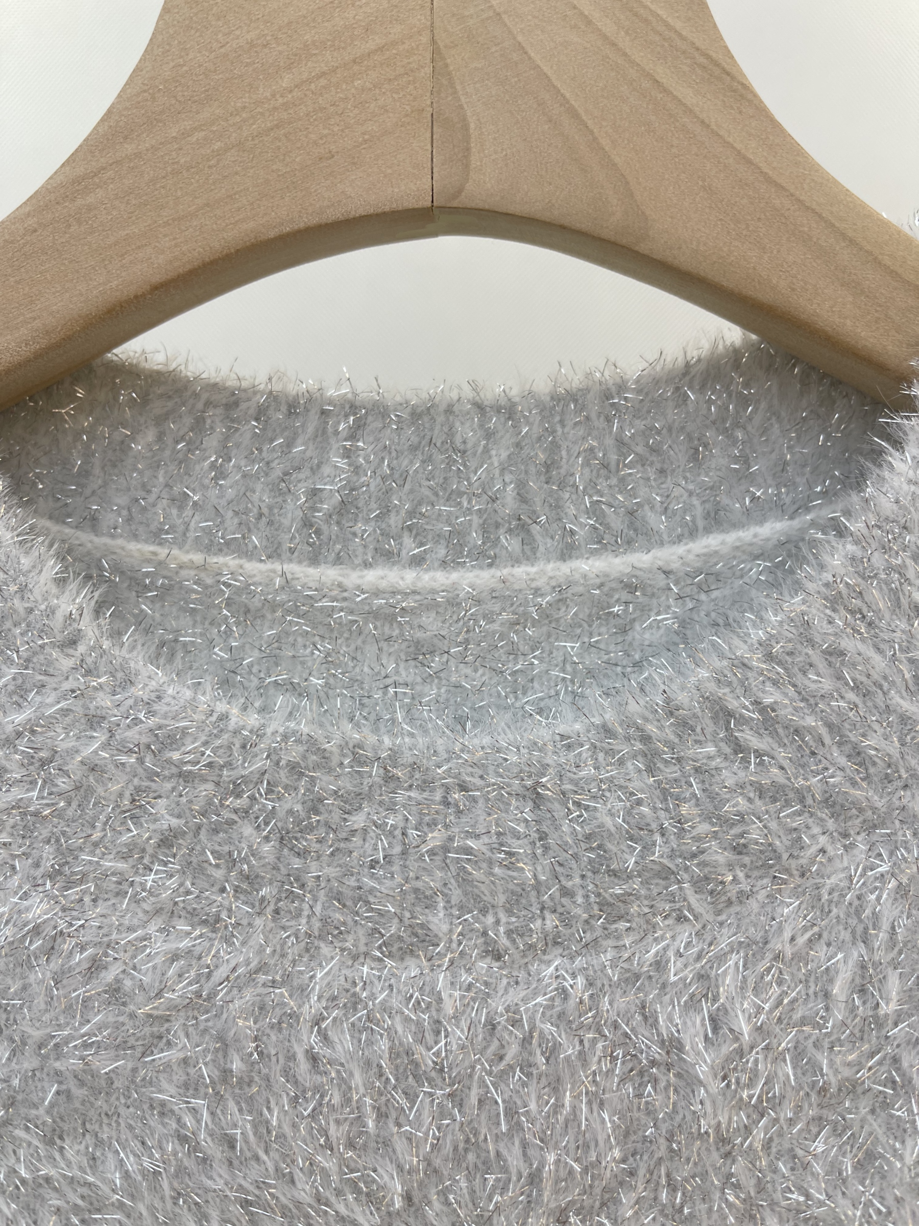 Grey Fluffy Knit Top