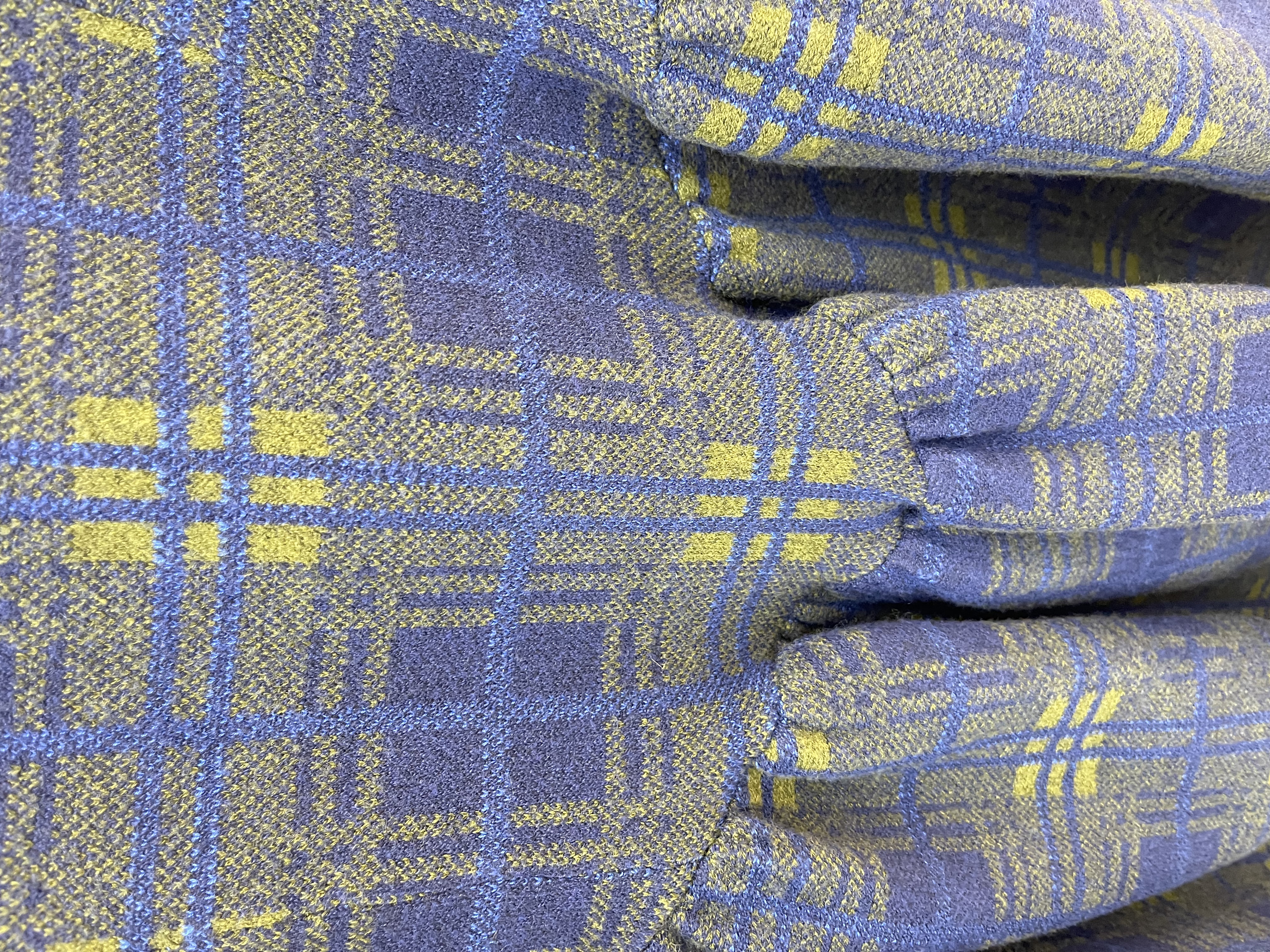 Blue and Green Checkered Knit Dress with Bell Sleeves