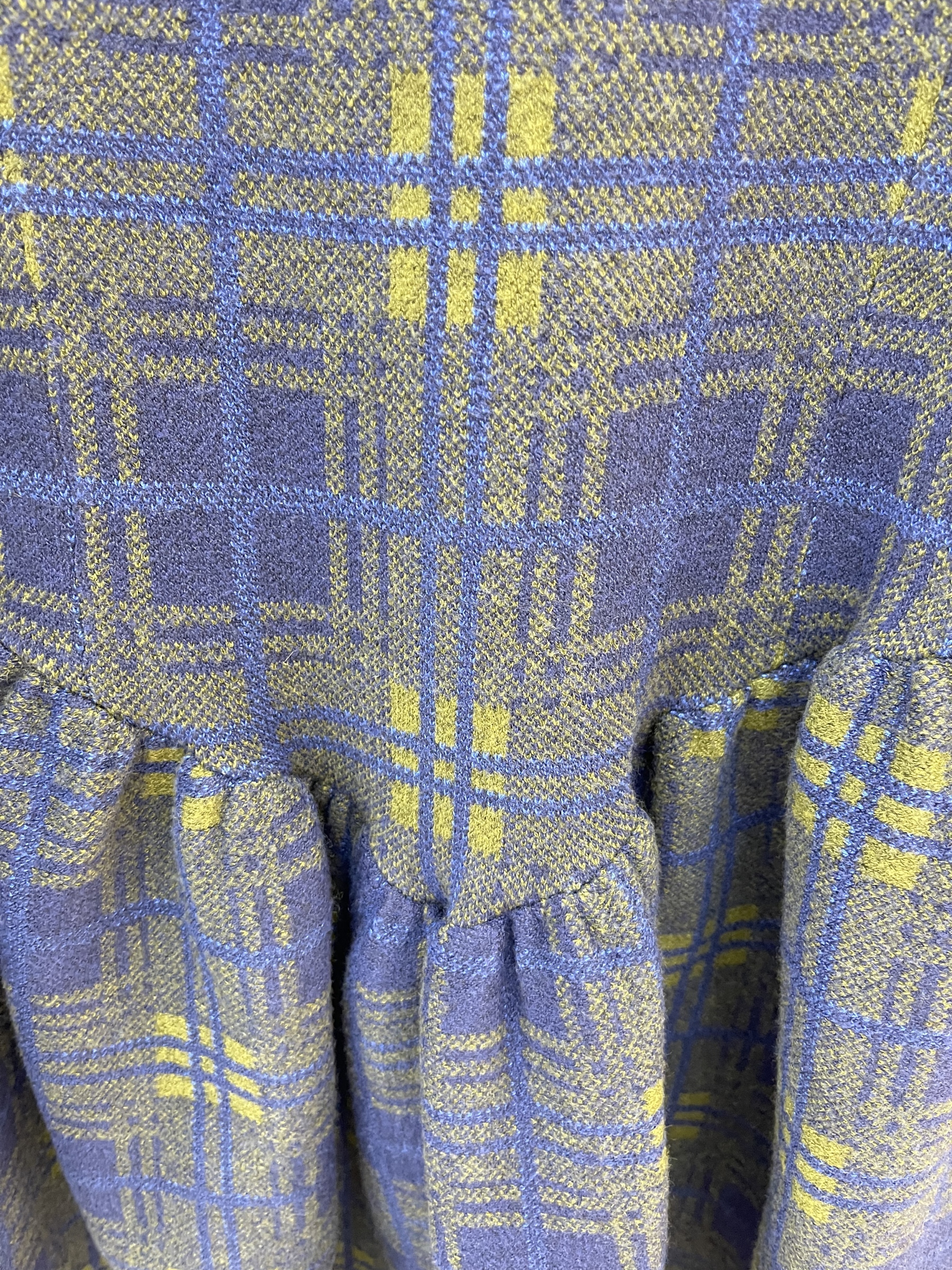 Blue and Green Checkered Knit Dress with Bell Sleeves