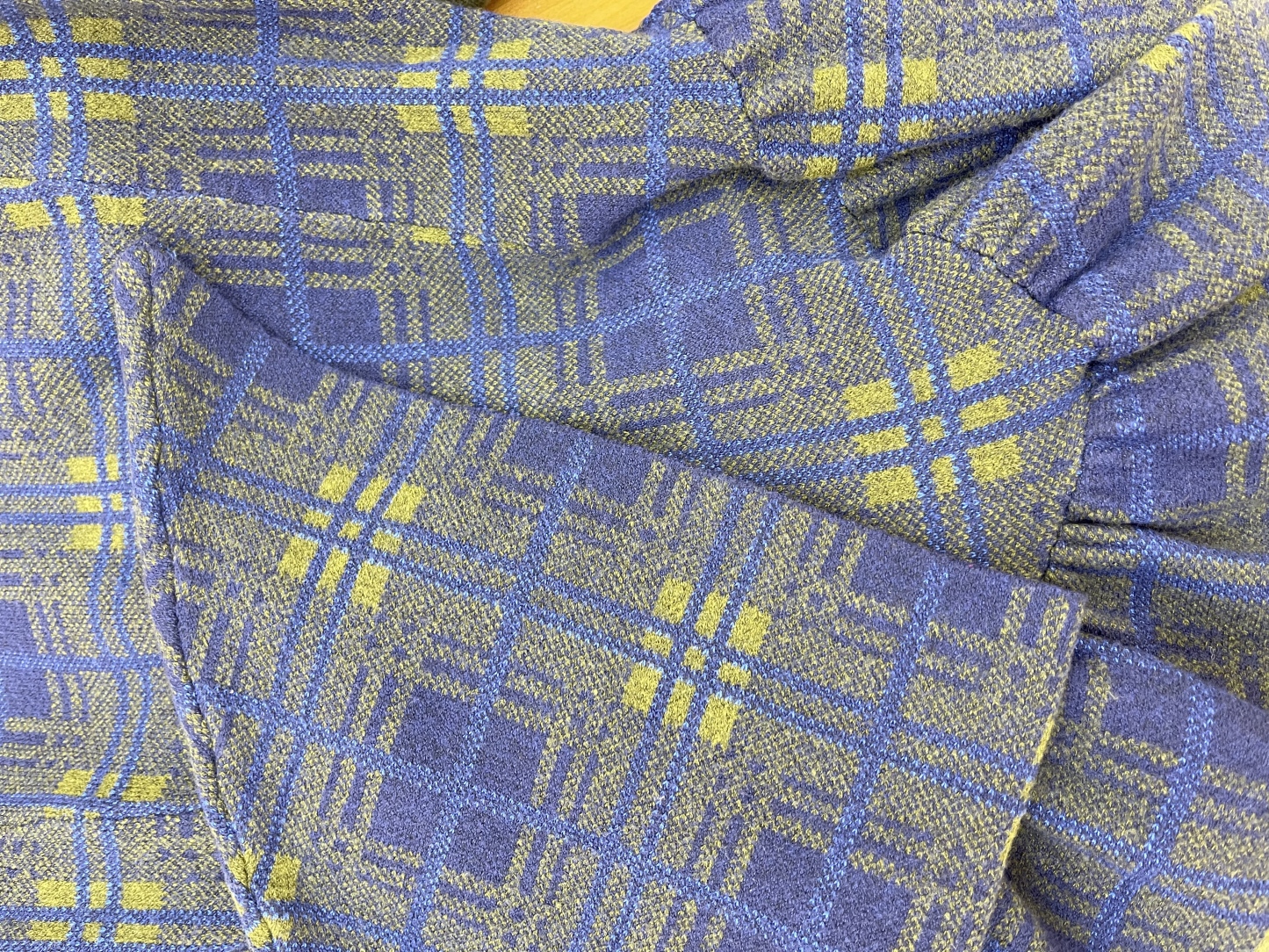 Blue and Green Checkered Knit Dress with Bell Sleeves