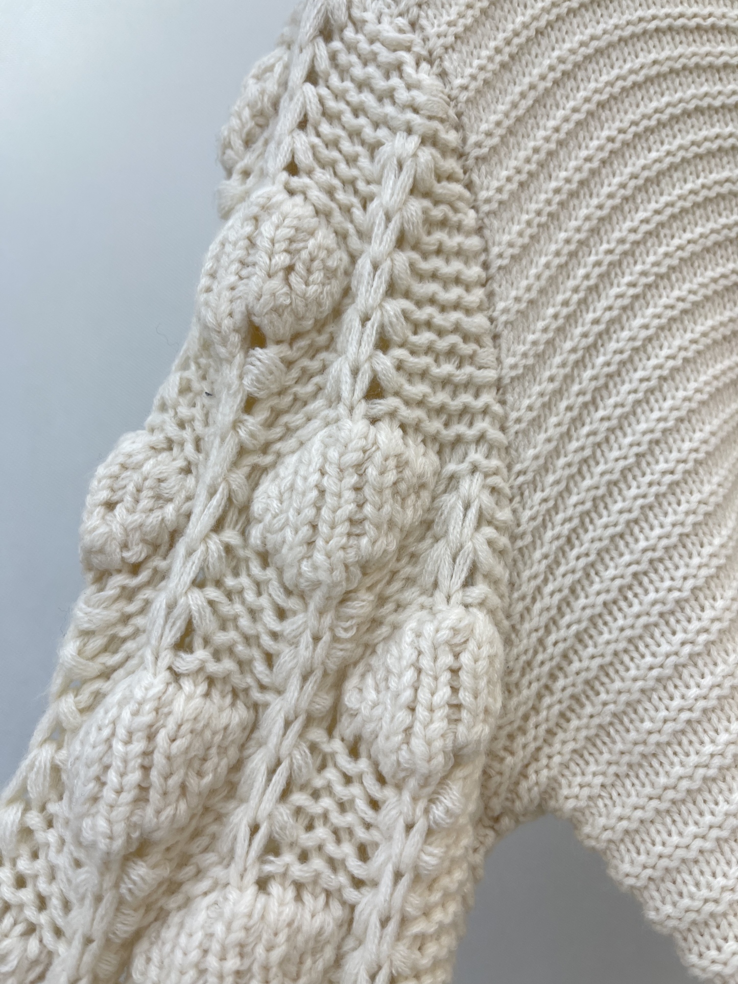 High - neck Cropped Sweater with Decorative Bobble - work Sleeves