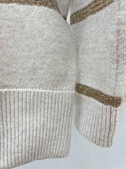 Oversized Crew - neck Sweater with Metallic Stripes