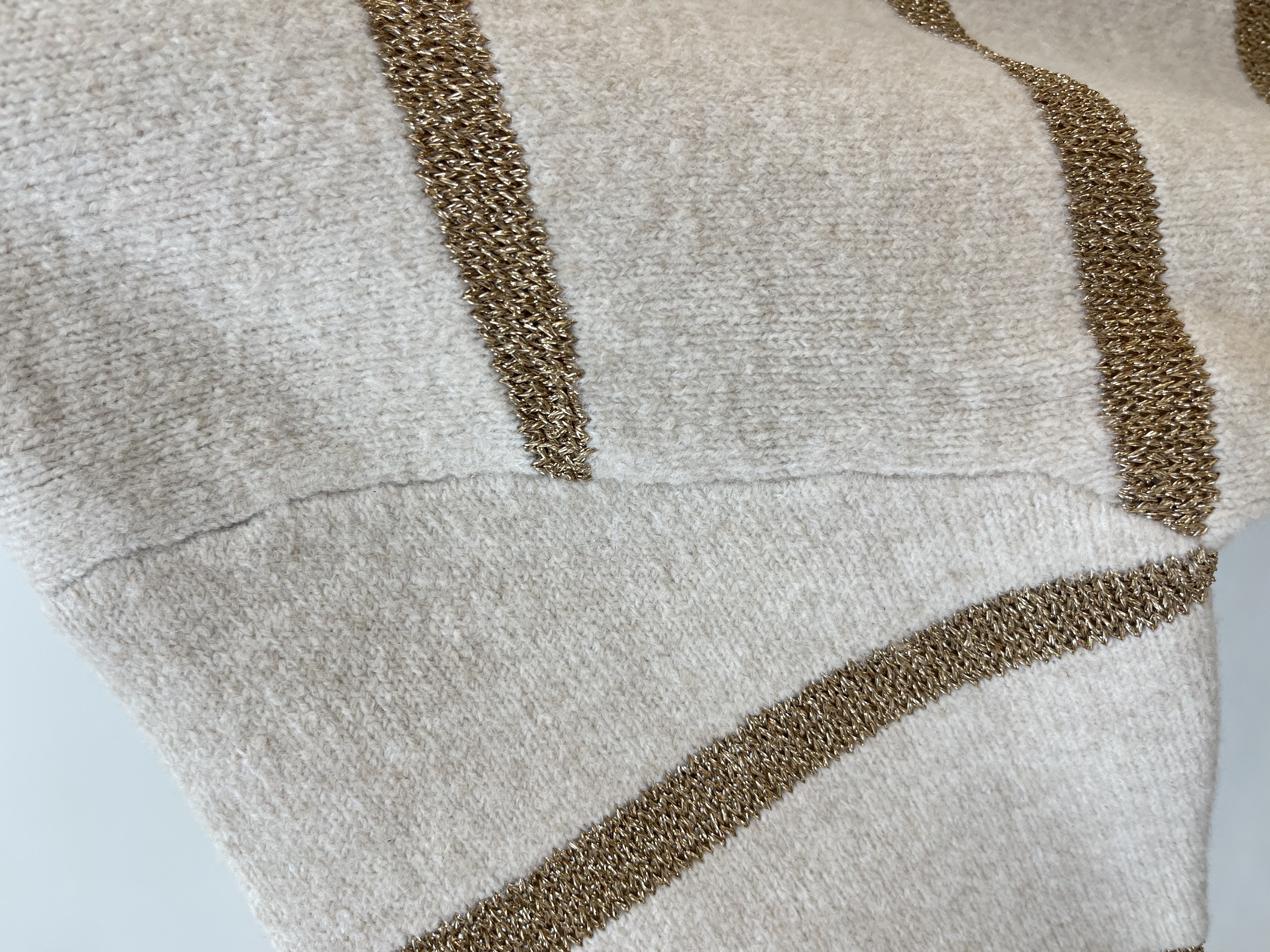 Oversized Crew - neck Sweater with Metallic Stripes