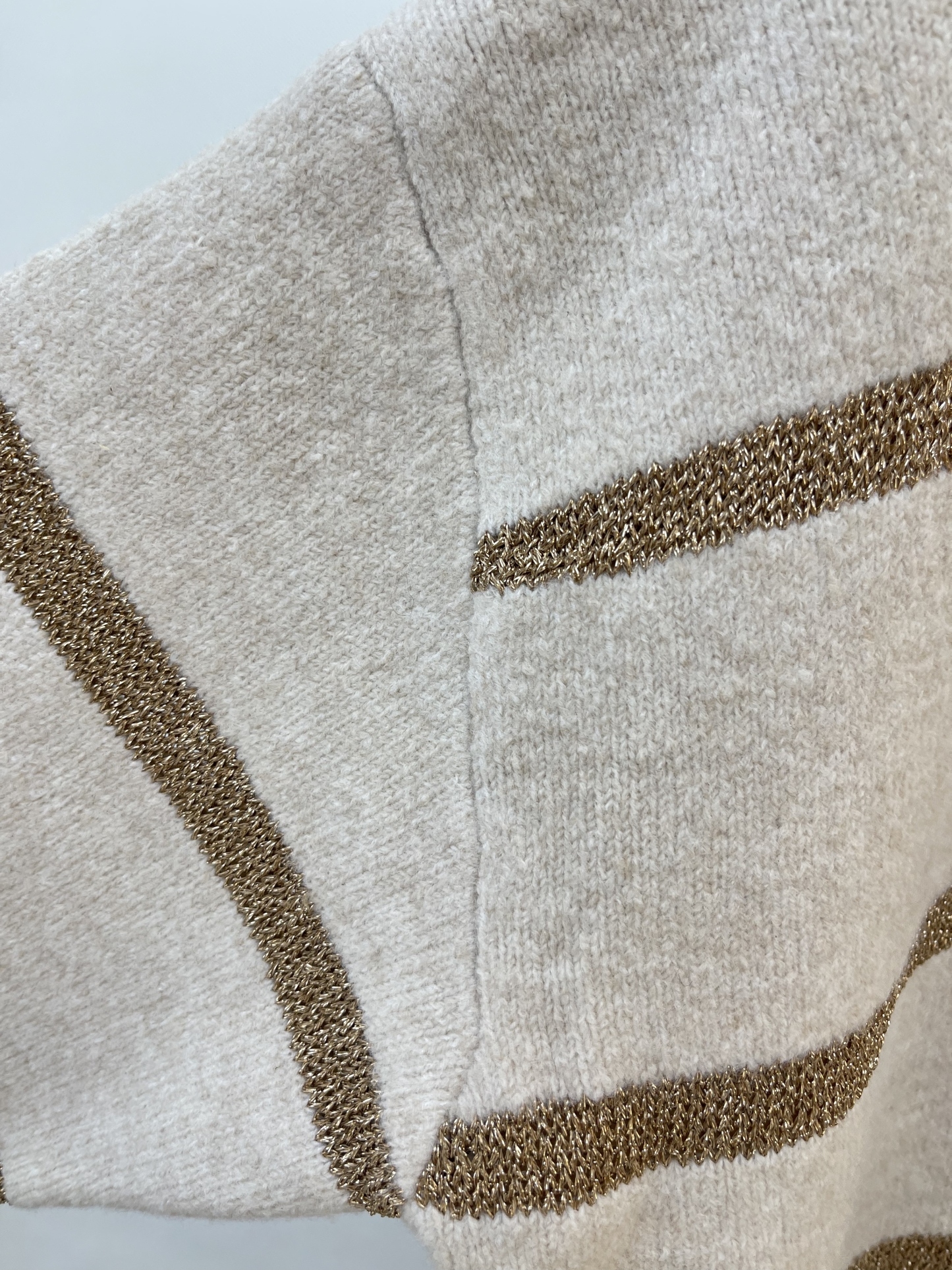 Oversized Crew - neck Sweater with Metallic Stripes