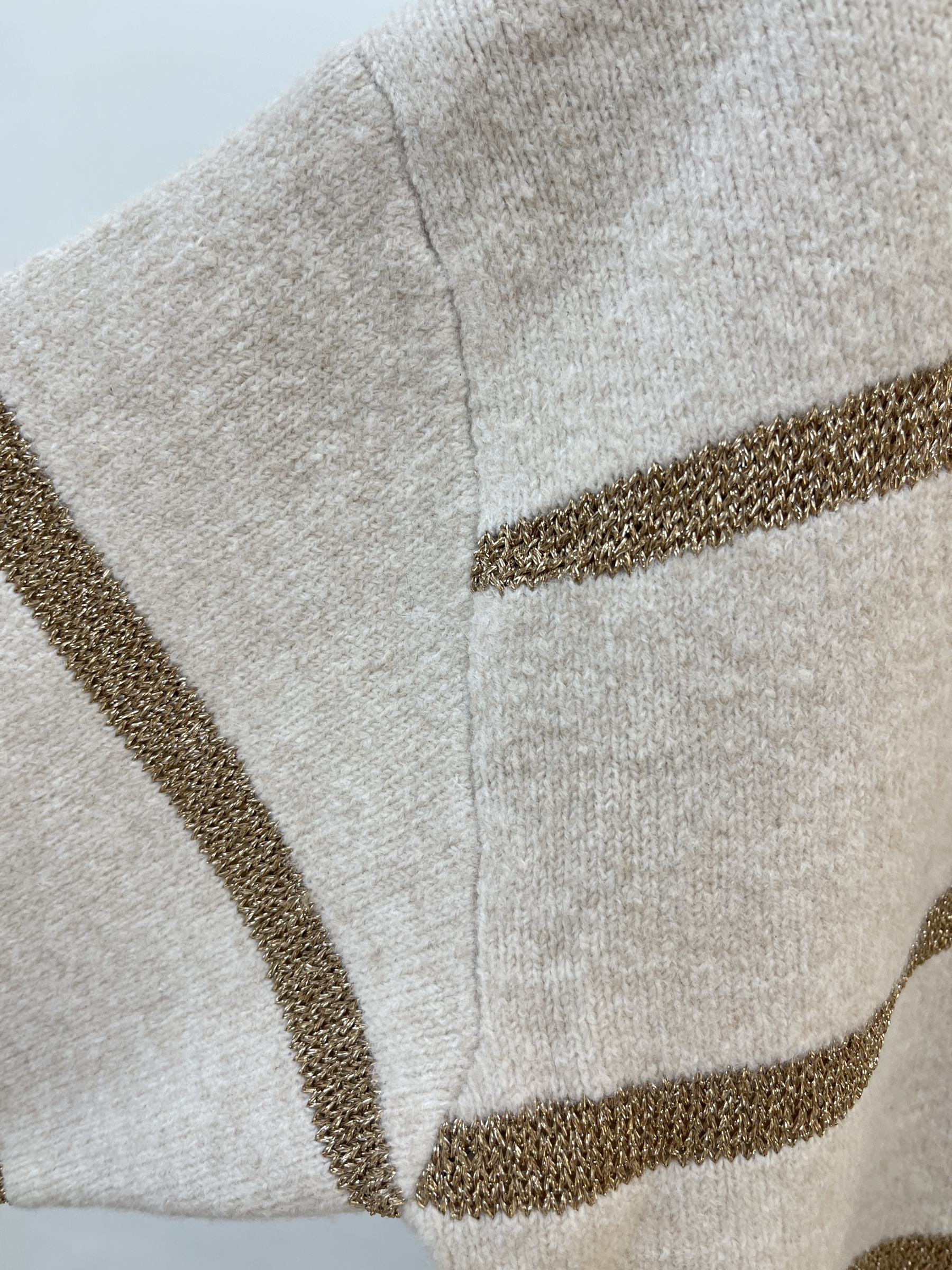 Oversized Crew - neck Sweater with Metallic Stripes